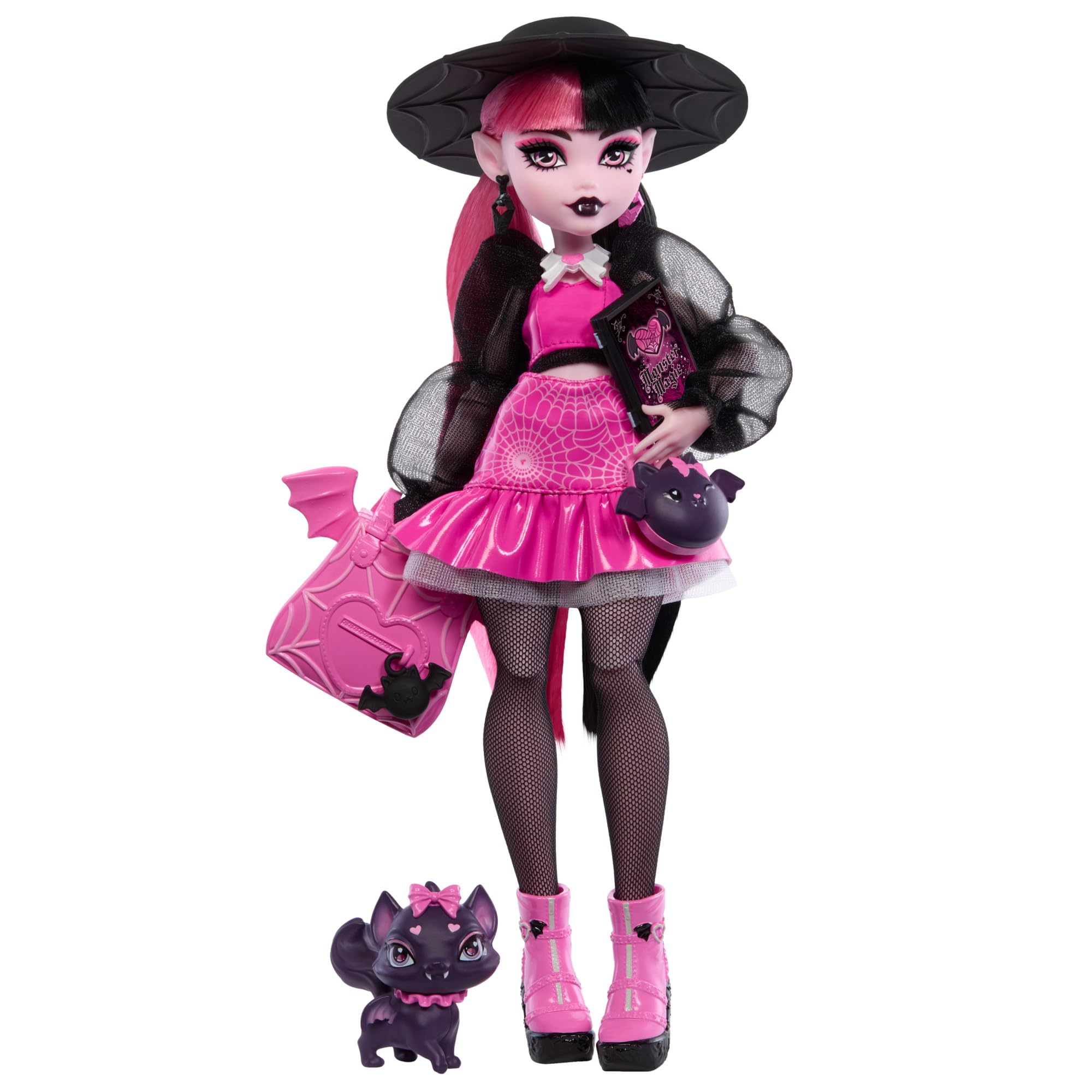 Monster High Draculaura Doll with Count Fabulous Pet & Accessories - Pink Fashion Vampire Doll for Kids