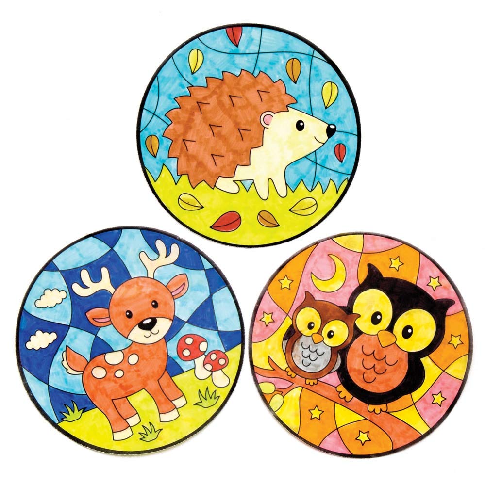 Baker Ross AW869 Woodland Animal Colour In Window Decorations Craft Kit