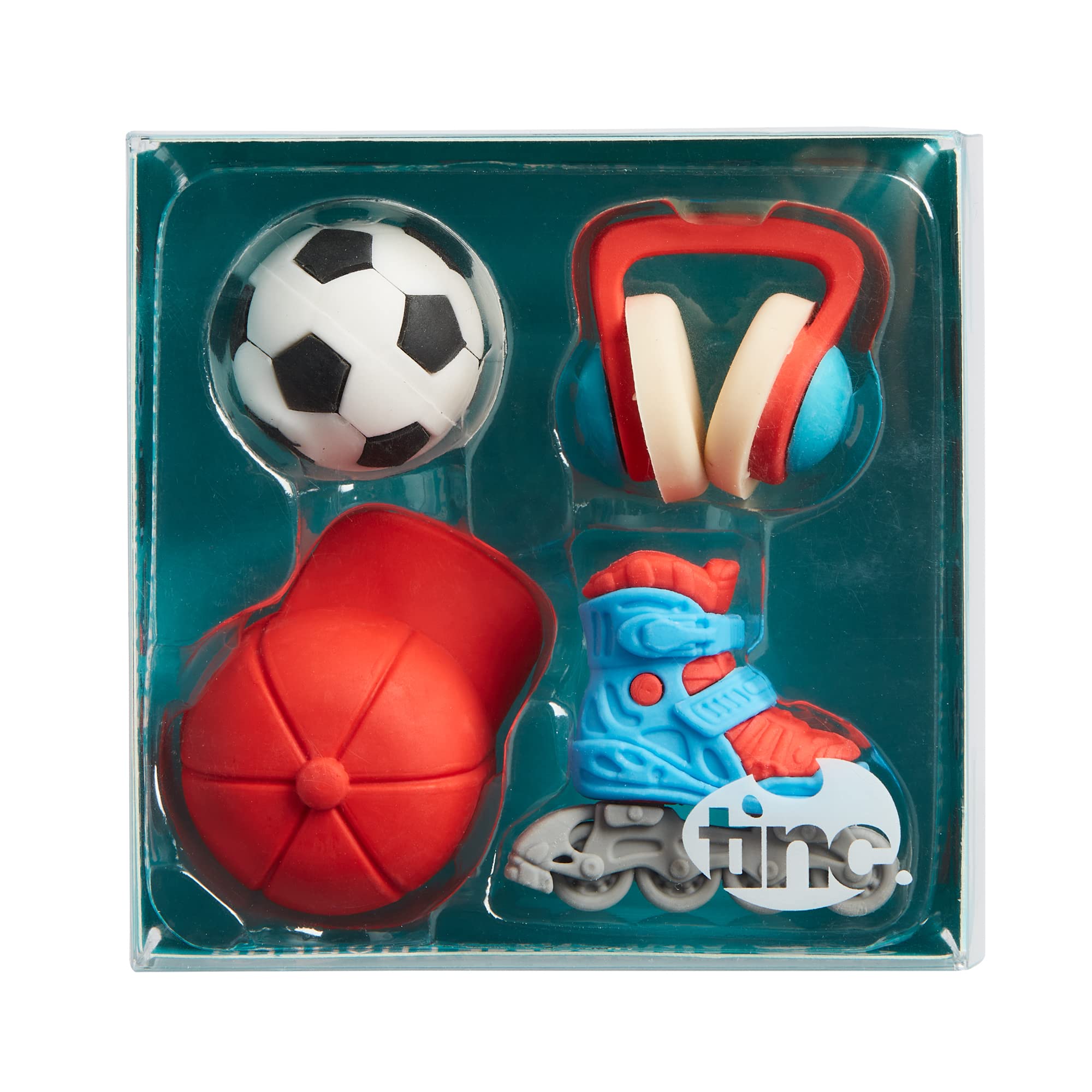 Tinc Cool Dude Erasers Collection Pack - Skate, Football, Headphones & Cap Pencil Erasers