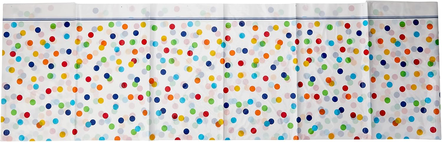 Rainbow Polka Dot Plastic Tablecloth 7ft x 4.5ft - Rectangular Party Table Cover