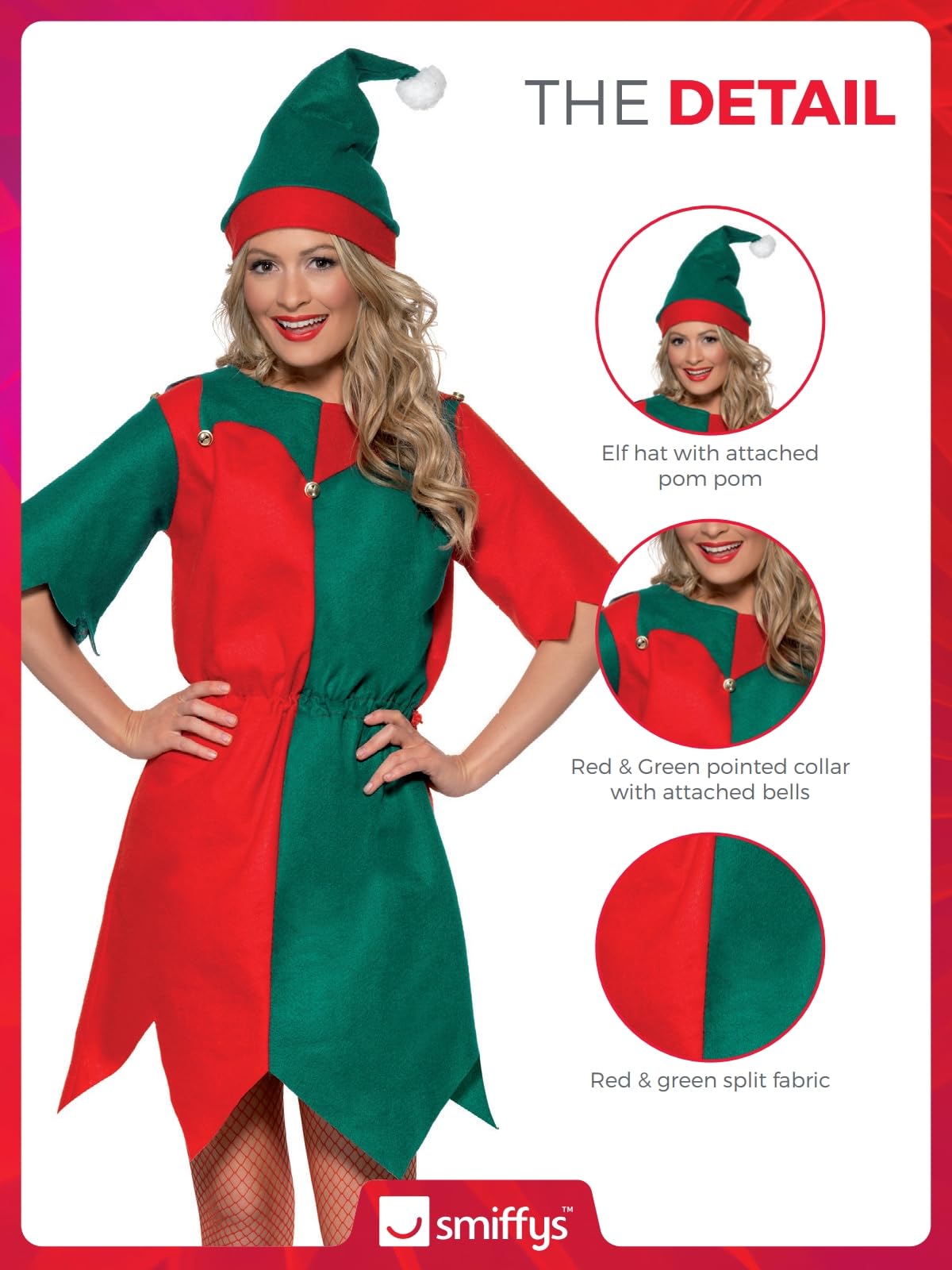 Smiffys Elf Costume for Women - Tunic with Bells and Hat, Medium