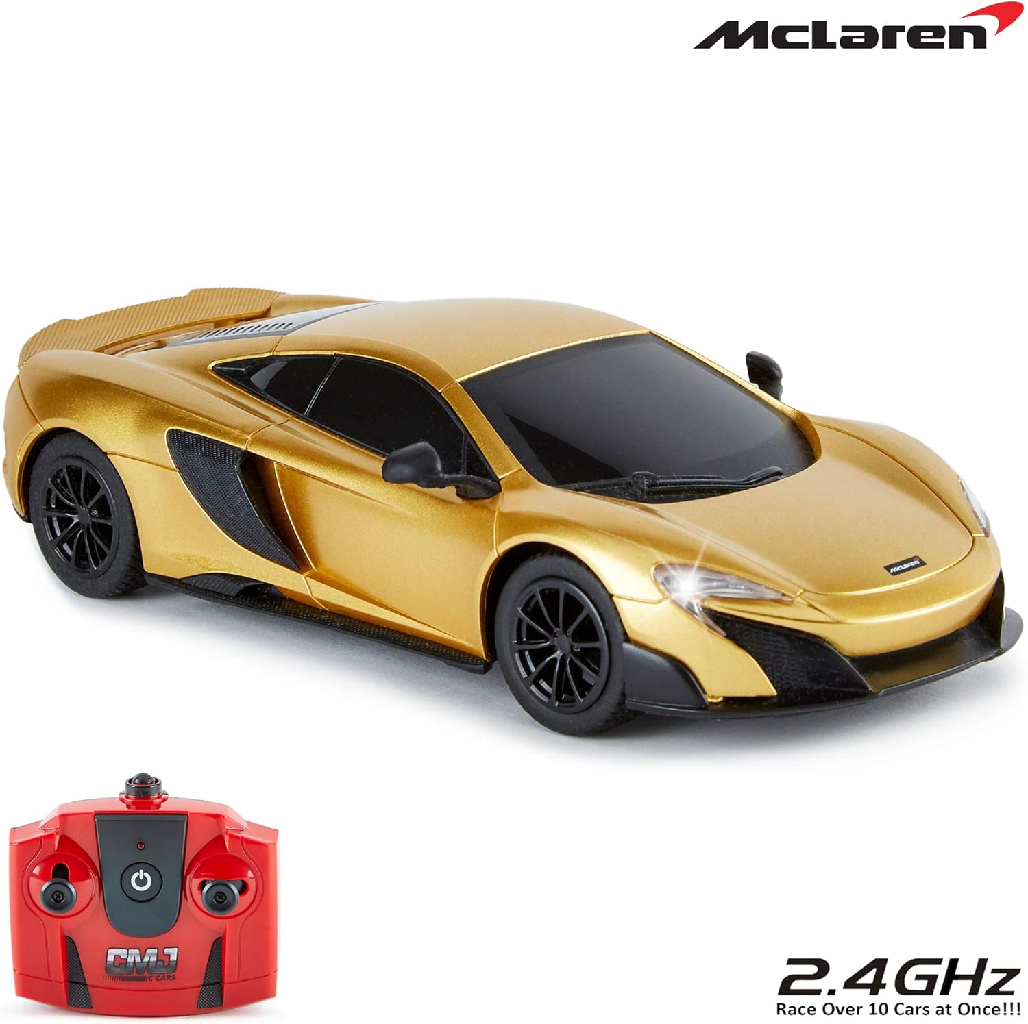 McLaren 675LT 1:24 Scale RC Car - Gold, 2.4GHz Remote Control with Working Lights