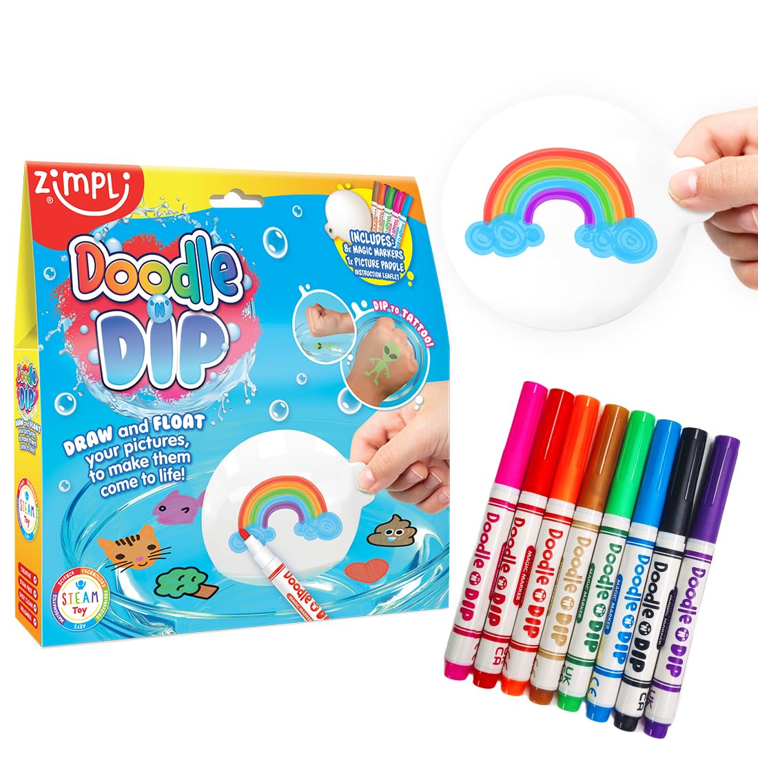 Doodle N Dip by Zimpli Kids - Draw, Dip & Create Floating Water Tattoos