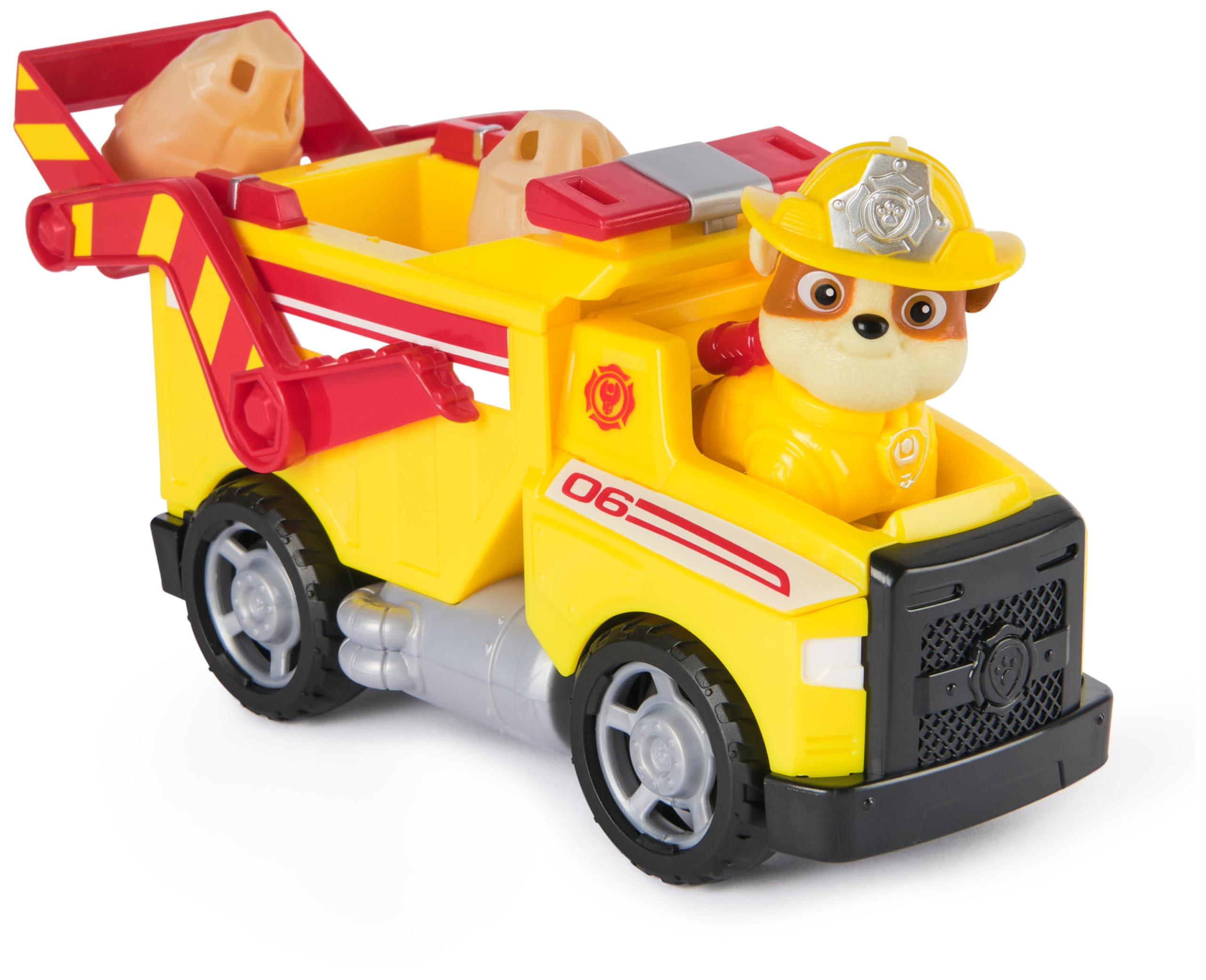 PAW Patrol Rubble Rescue Fire Dump Truck with Action Figure and Projectiles - Fire Rescue Playset for Kids