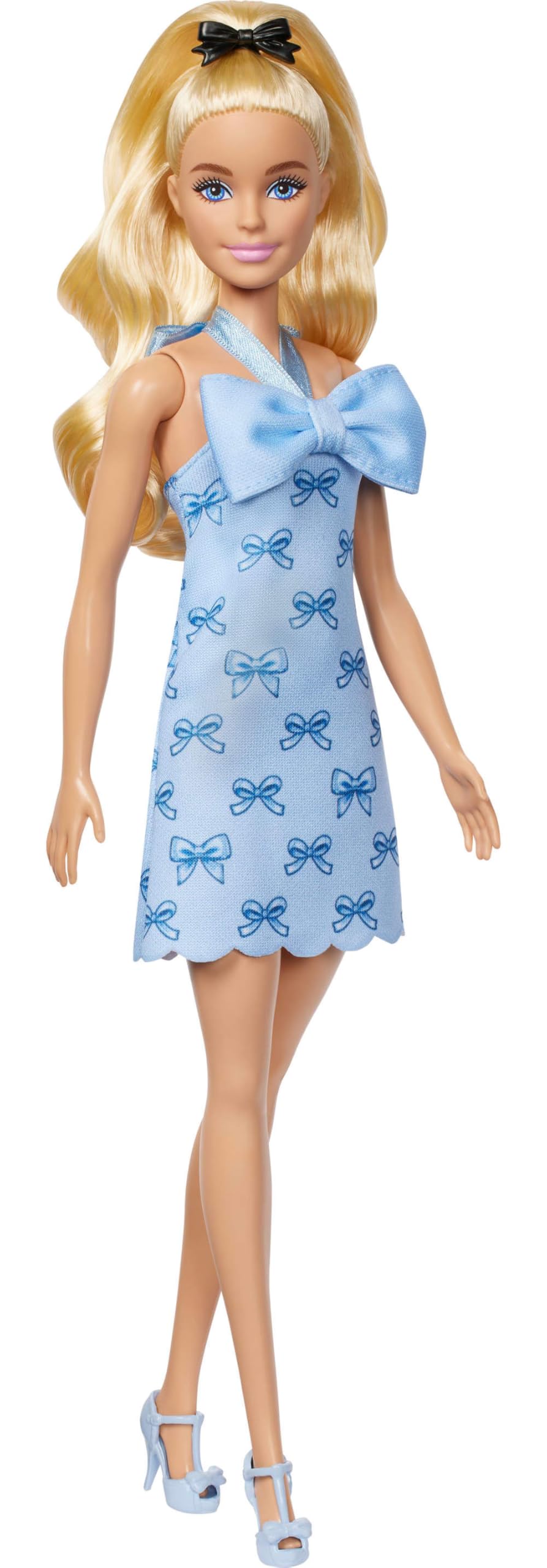 Barbie Fashionistas Doll #237 with Wavy Blonde Ponytail and Blue Bow Halter Dress