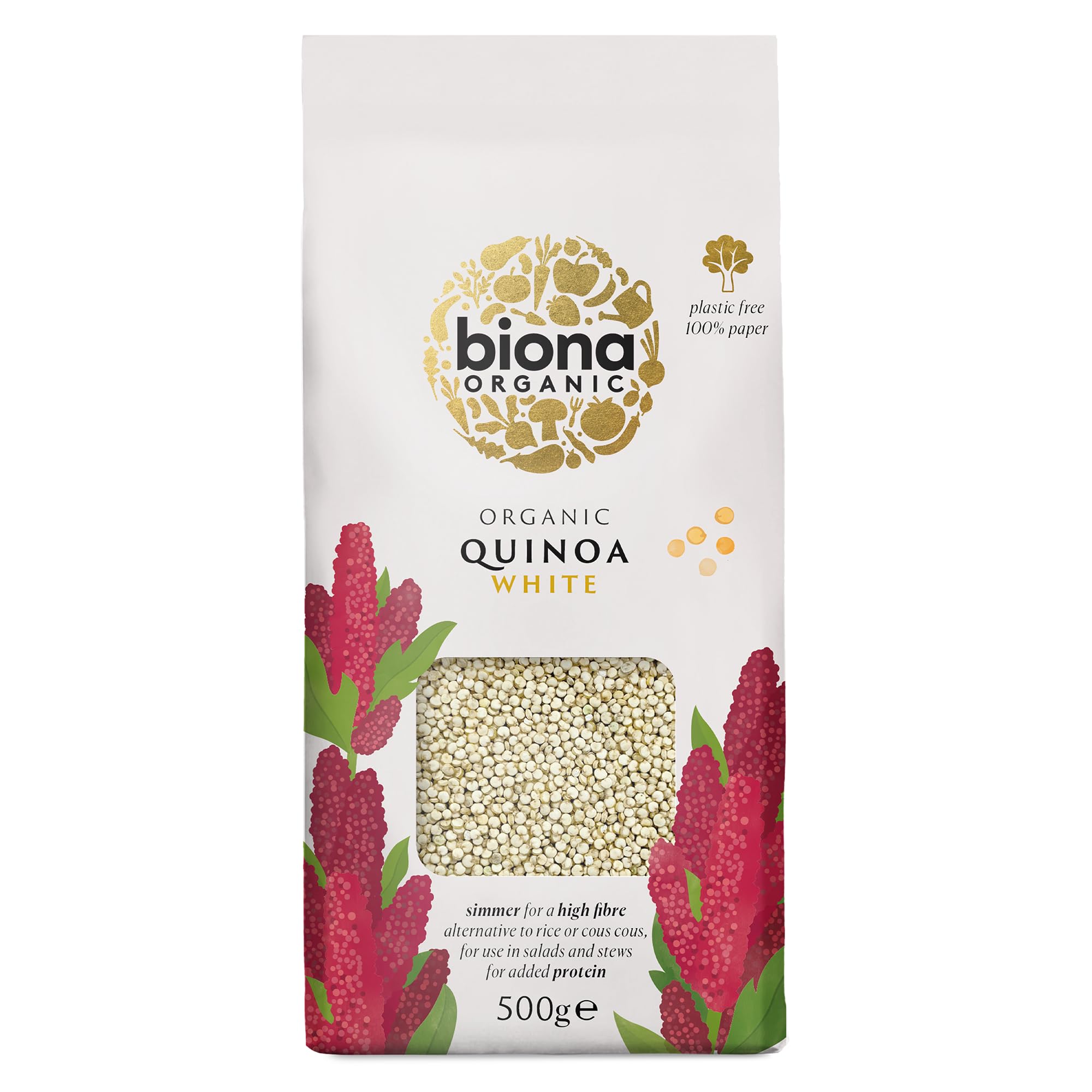 Biona Organic White Quinoa, 500g - Certified Organic, Vegan, GMO-Free, Recyclable Packaging