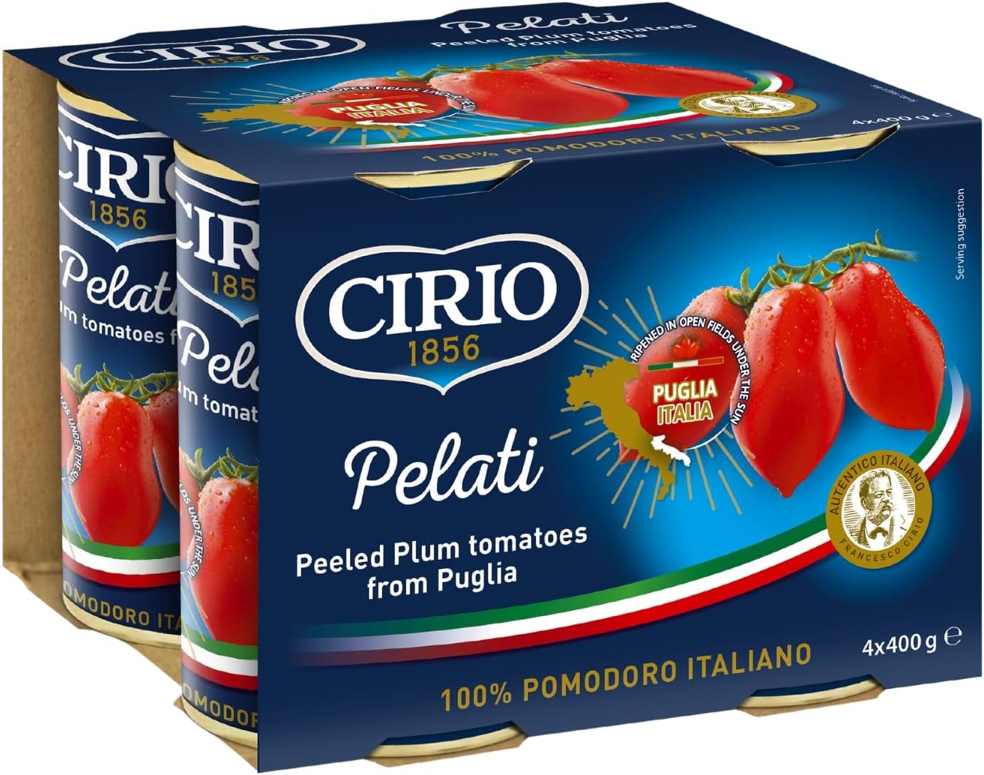Cirio Peeled Plum Tomatoes 100% Italian, 400g (Pack of 4)