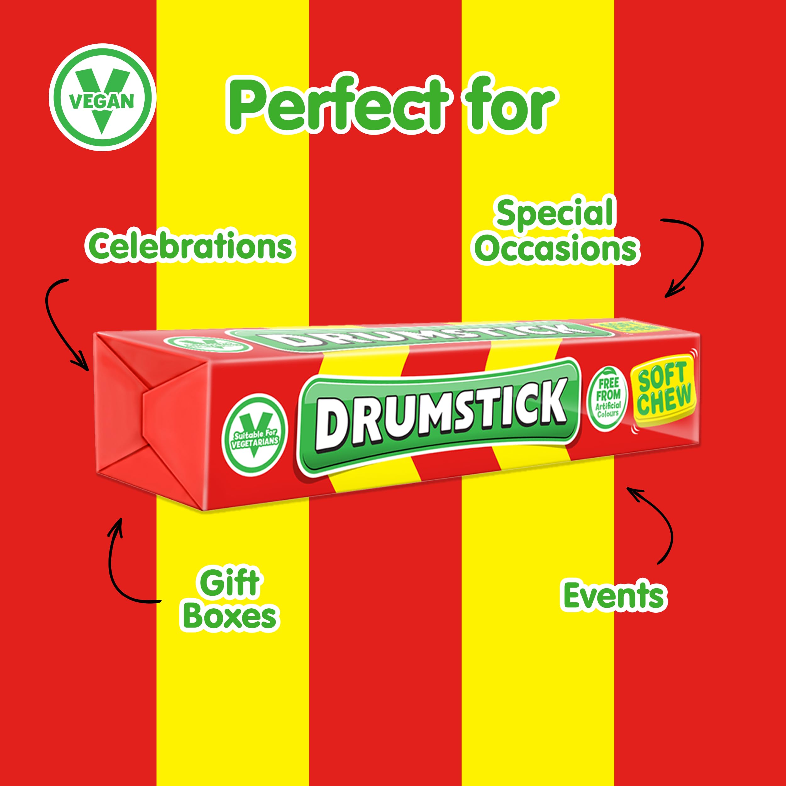 Swizzels Original Drumstick Soft Chew Sweets, Raspberry and Milk Flavour, 36-Pack