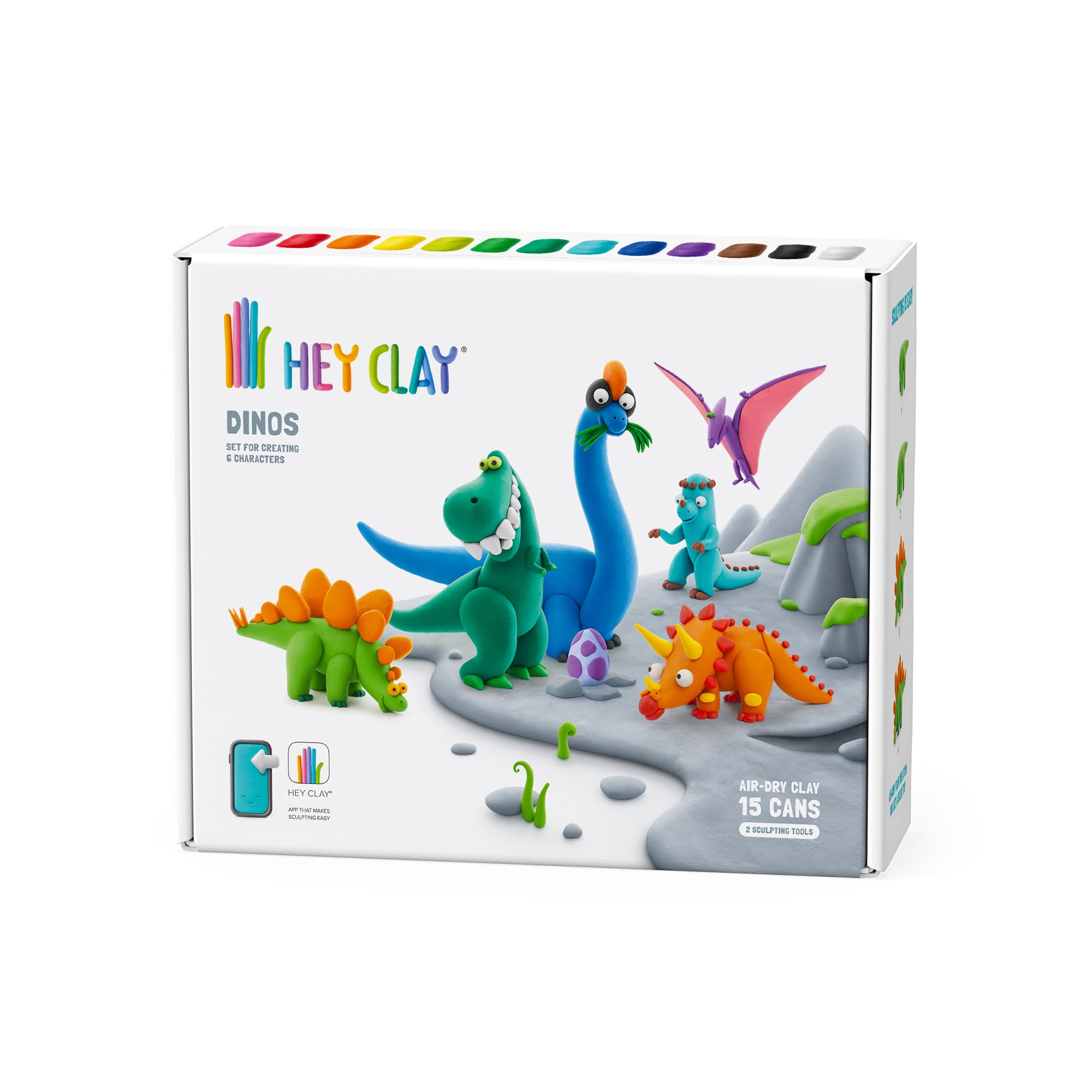 HEY CLAY Dinos Set - Air Dry Modeling Clay Kit with 15 Colors & Sculpting Tools for Kids 3+