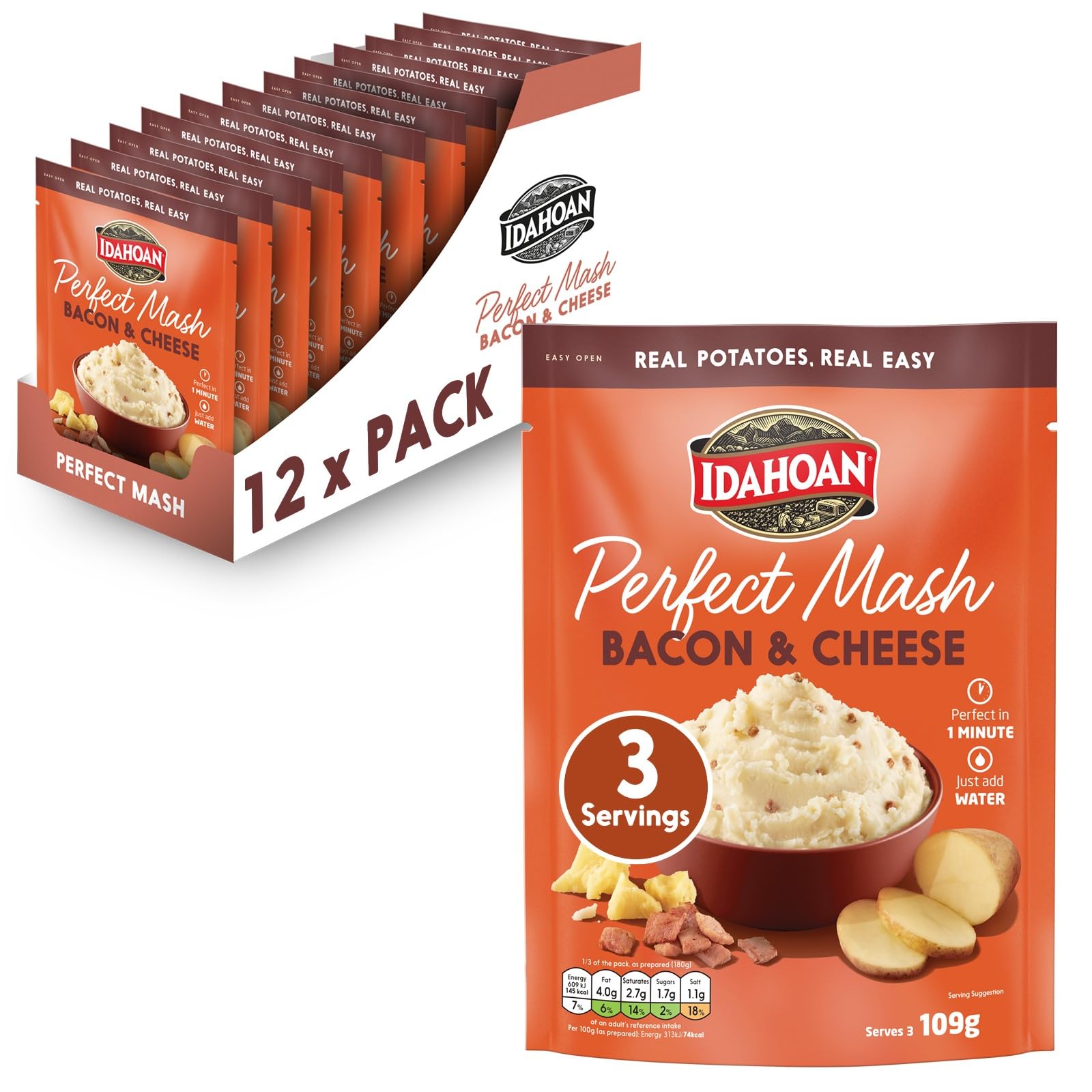 Idahoan Bacon & Cheese Instant Mashed Potatoes, 109g, Pack of 12