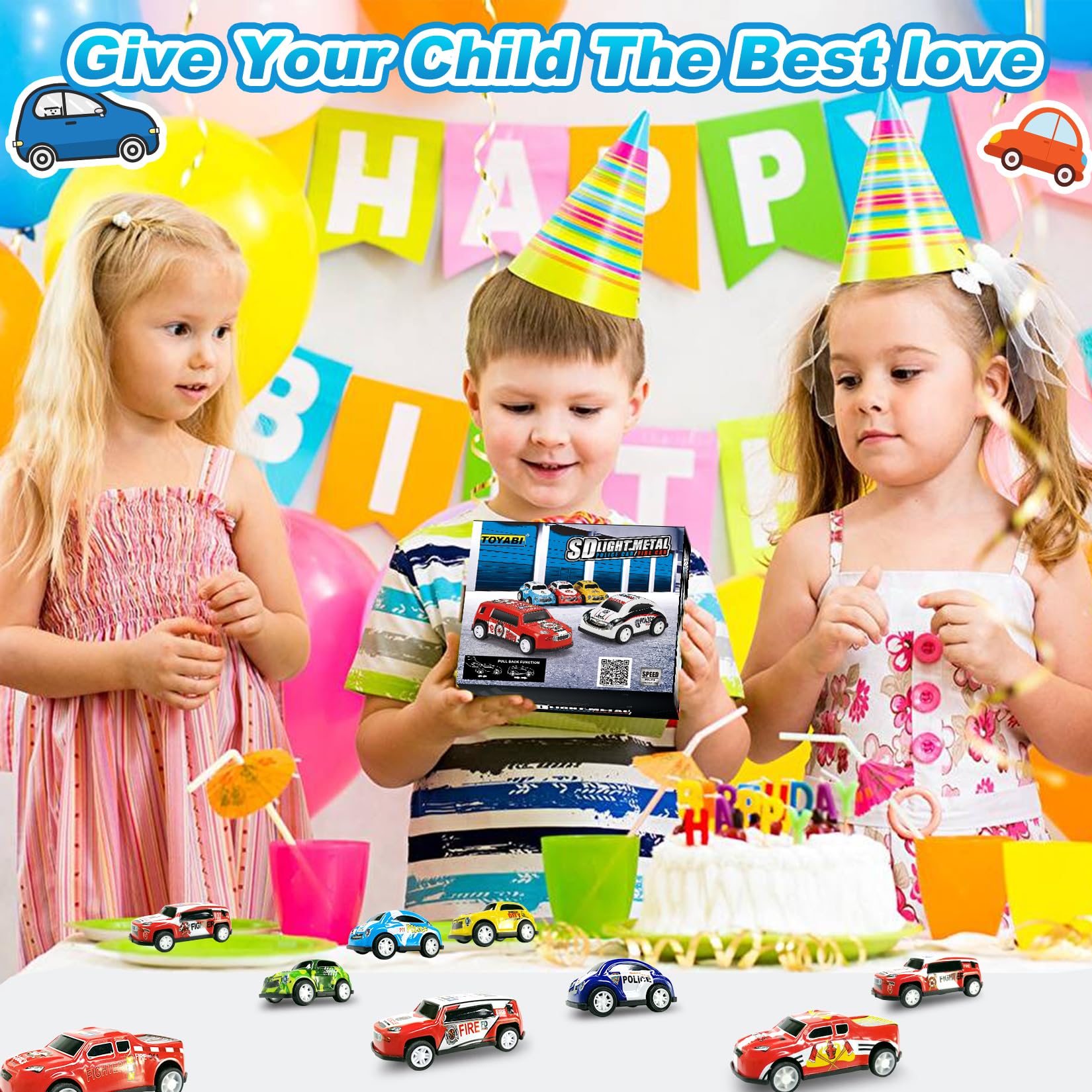 TOYABI Mini Toy Cars for Kids - 22pcs Metal Race Car Set with 2 Dolls, Pull Back Vehicles for Children 3+