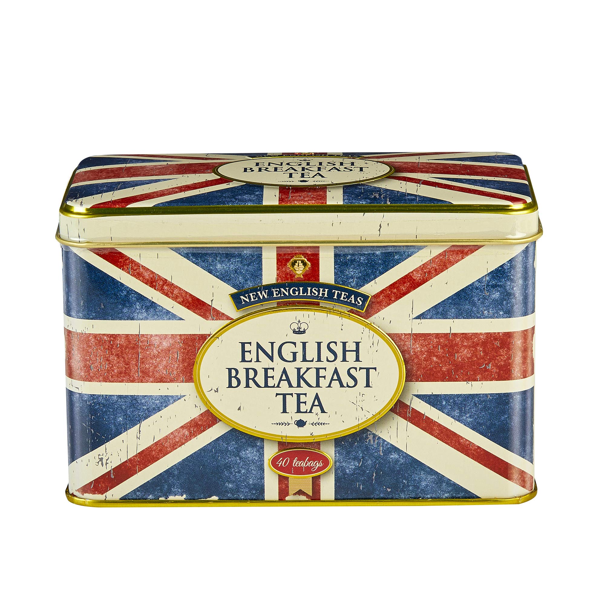 New English Teas Union Jack Vintage Tin with 40 English Breakfast Teabags – British Souvenir Gift