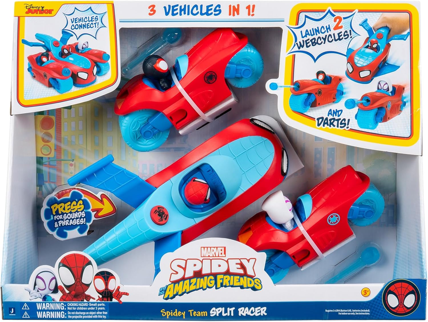 Spidey & His Amazing Friends Team Split Racer - 8.5-Inch Transforming Vehicle with Sound Effects & Web Darts