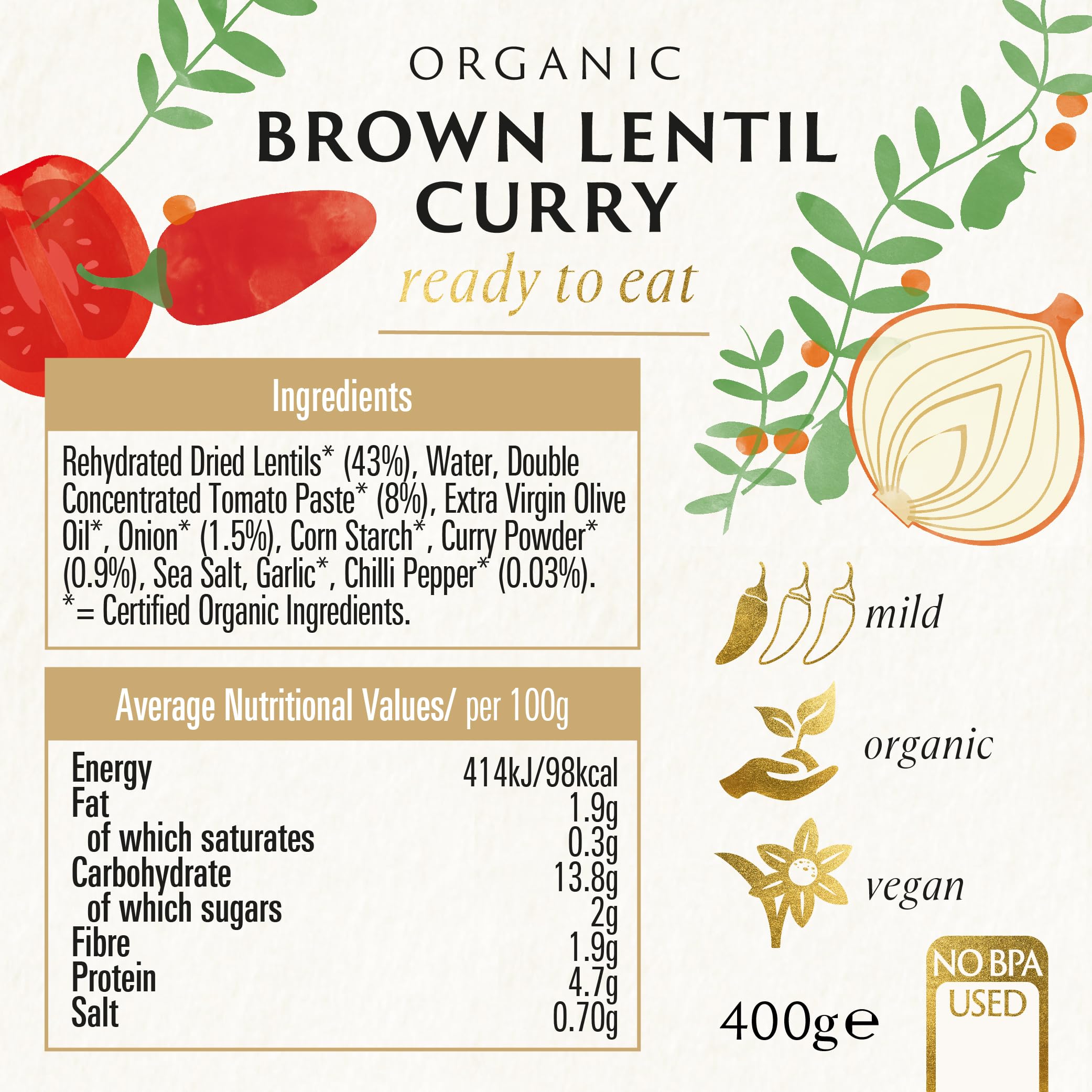 Biona Organic Brown Lentil Curry - Ready-to-Eat Meal, 400g