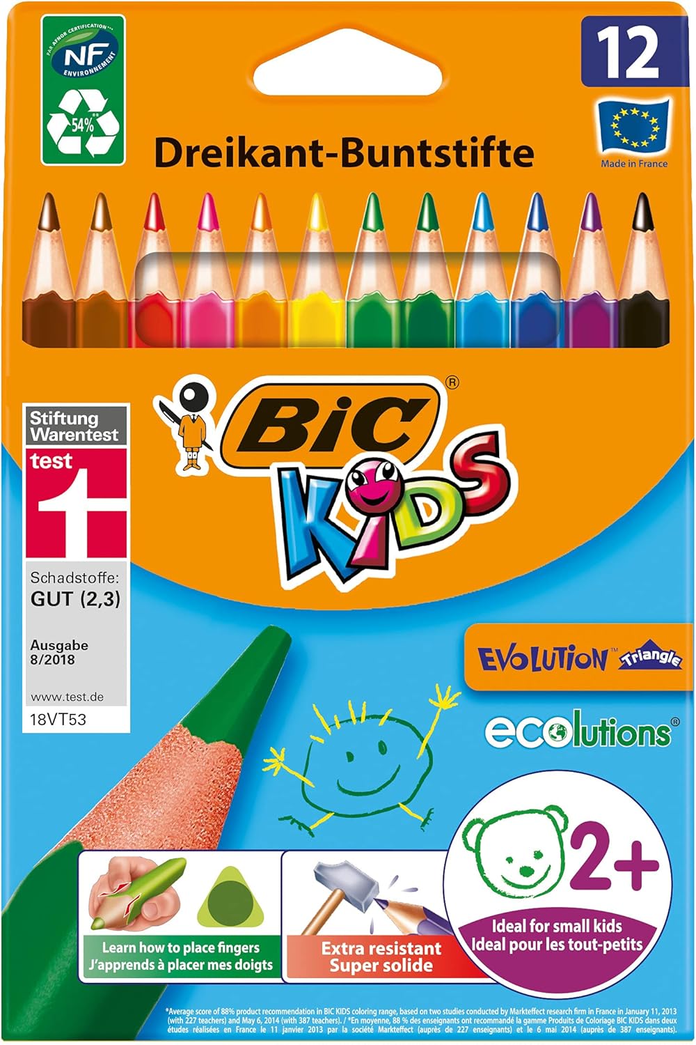 BIC Kids Evolution Triangle ECOlutions Colouring Pencils - 12-Pack for Kids 2+