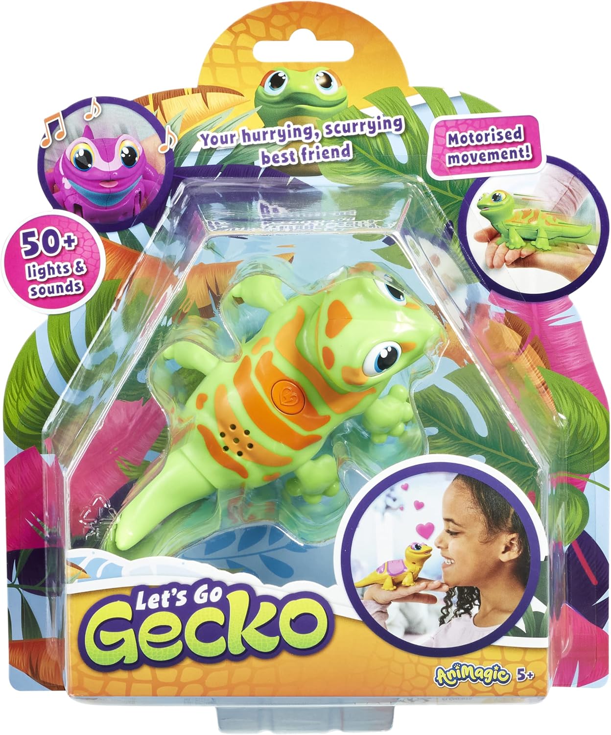 Animagic Let's Go Gecko - Interactive Walking, Dancing & Light-Up Electronic Pet for Kids