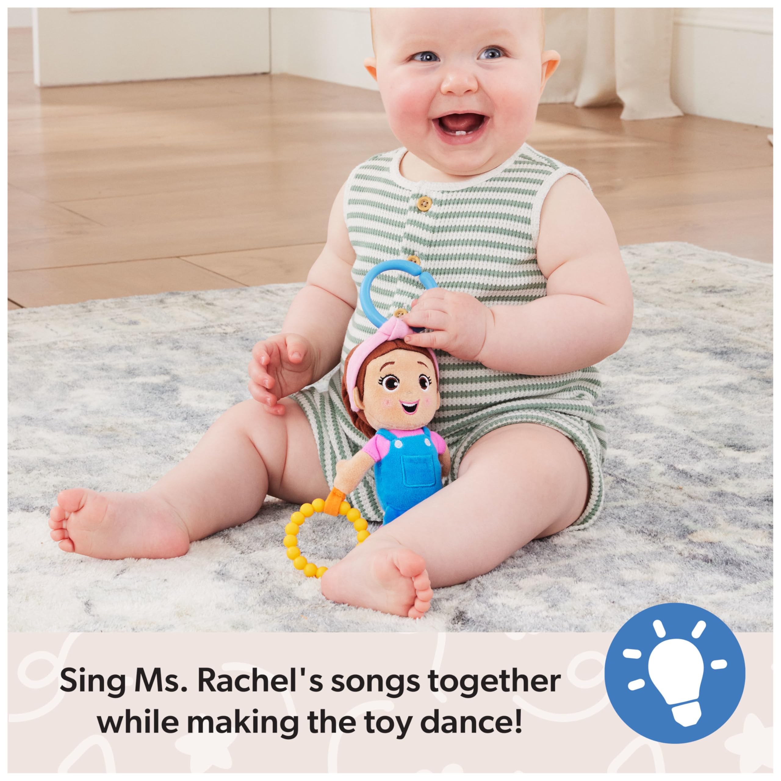 Ms. Rachel Sensory Take-Along Toy - Crinkly Teether with Rattle for 3+ Months