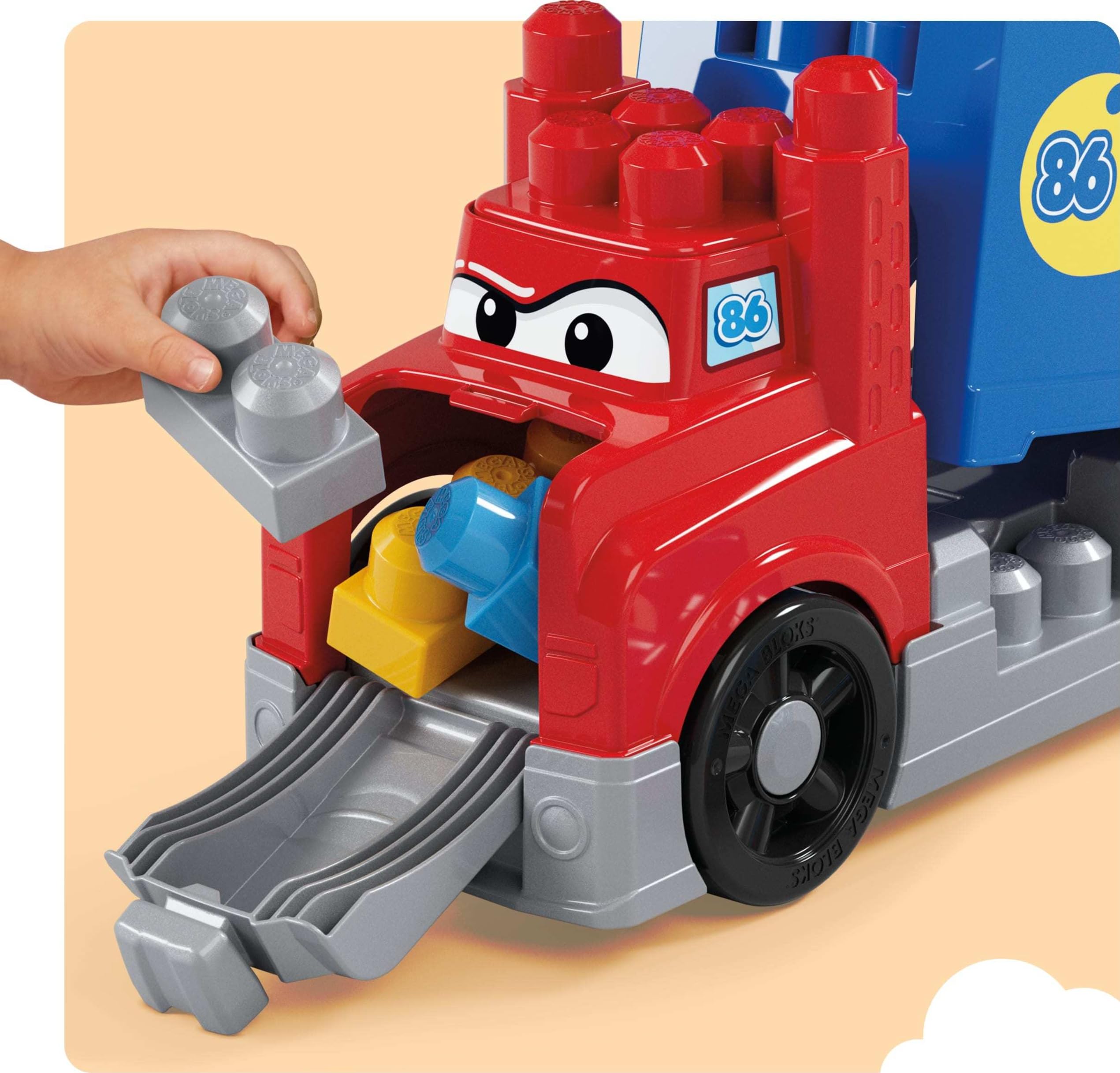 MEGA BLOKS First Builders Build & Race Rig - 19-Piece Toddler Building Set with Race Cars