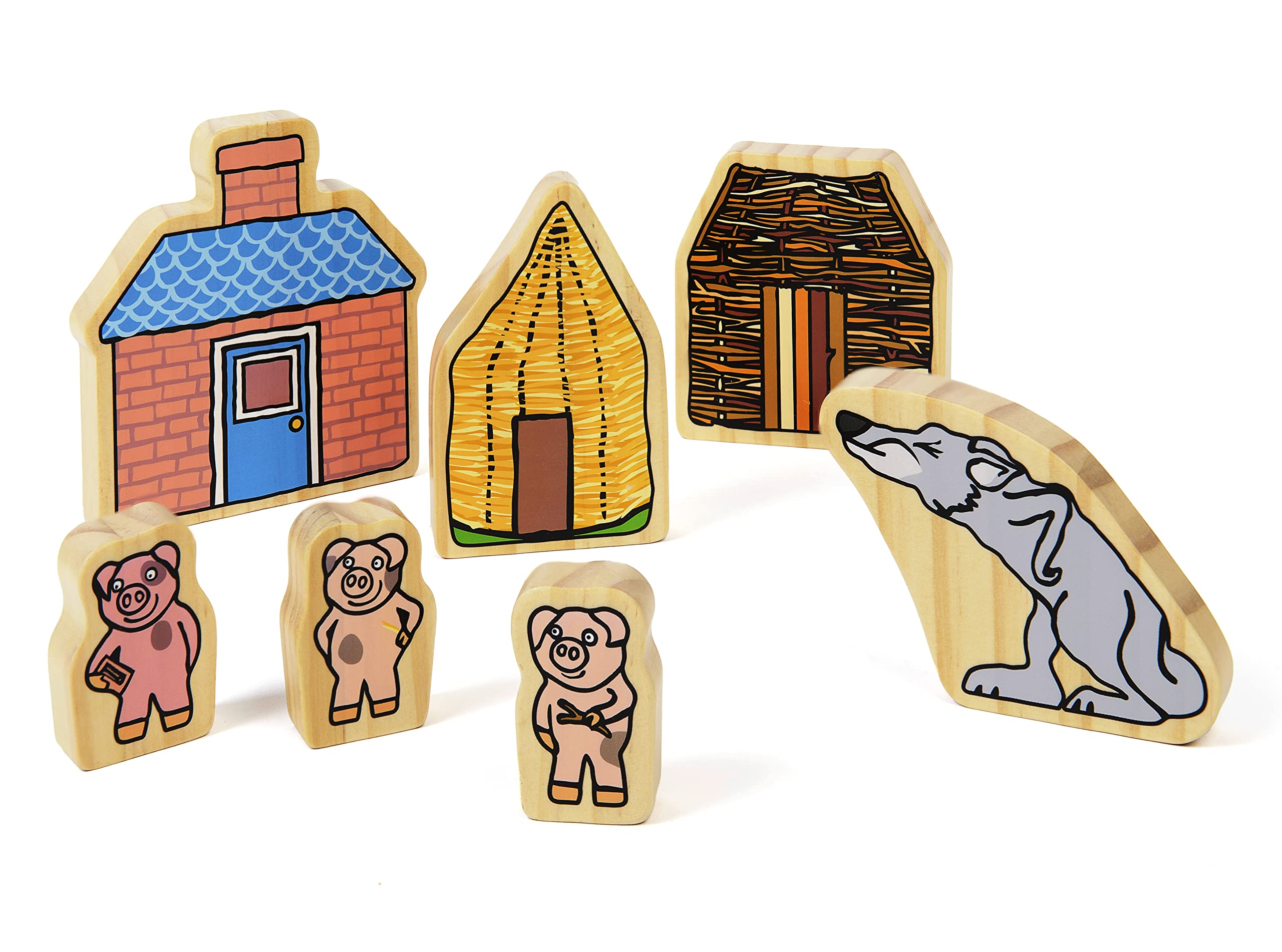 Yellow Door The Three Little Pigs Character Set - Wooden Storytelling Playset for Toddlers