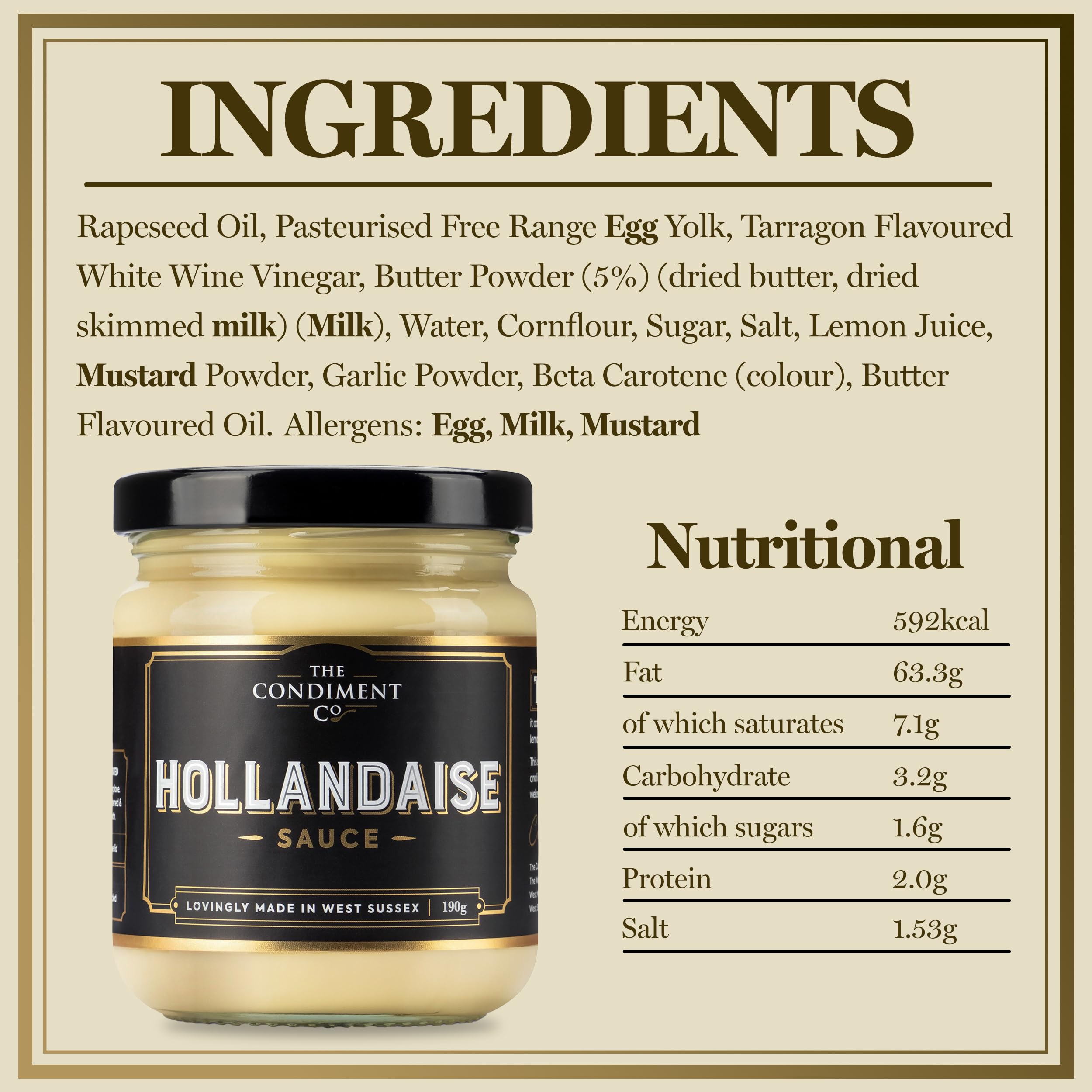 The Real Condiment Co - Hollandaise Sauce 190g, Ready to eat