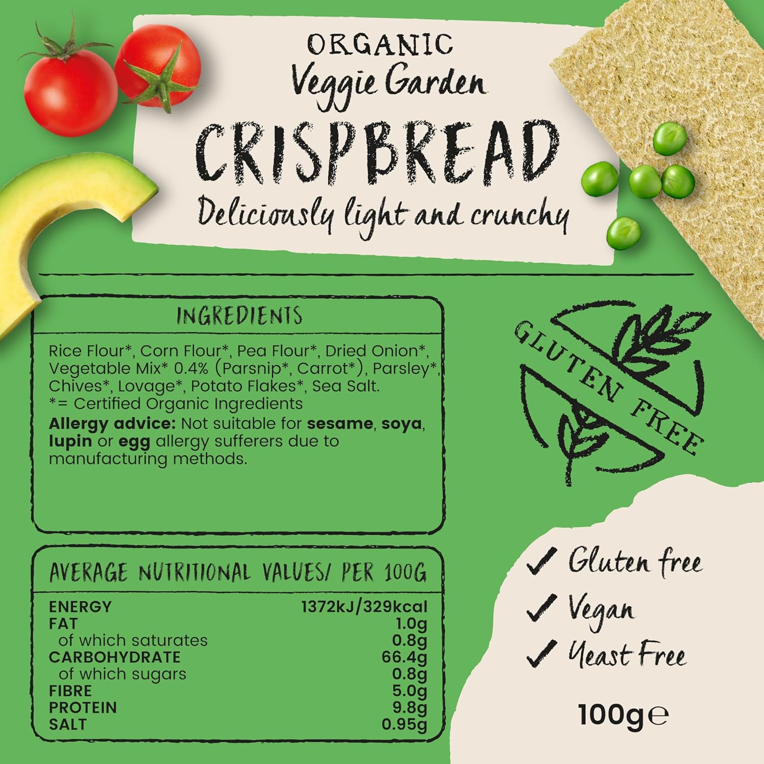 Amisa Organic Veggie Garden Crispbread Gluten Free, 100g