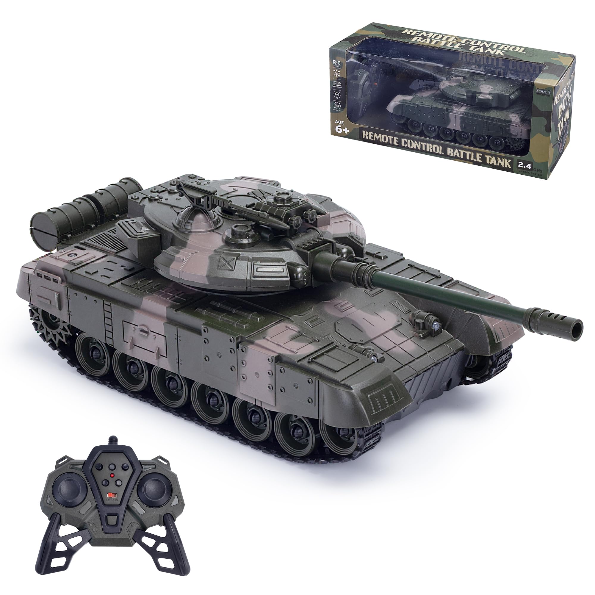 CMJ RC Cars 1:20 Scale RC Army Military Tank - 2.4GHz Remote Control with Sound & Light Effects