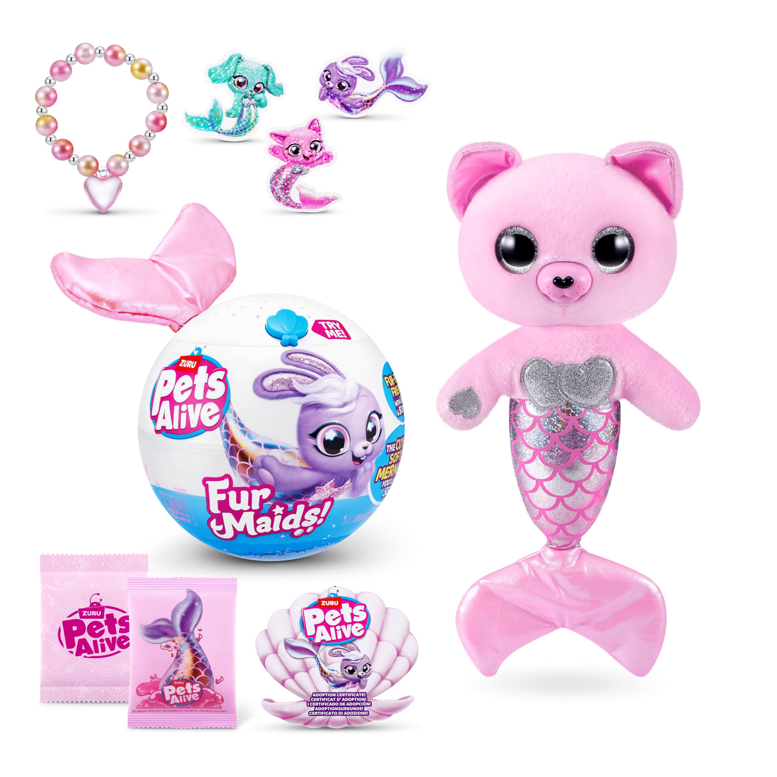 Pets Alive Furmaids by ZURU - Interactive Mermaid Plush with Lights, Sounds & Surprises (Pink Kitten)
