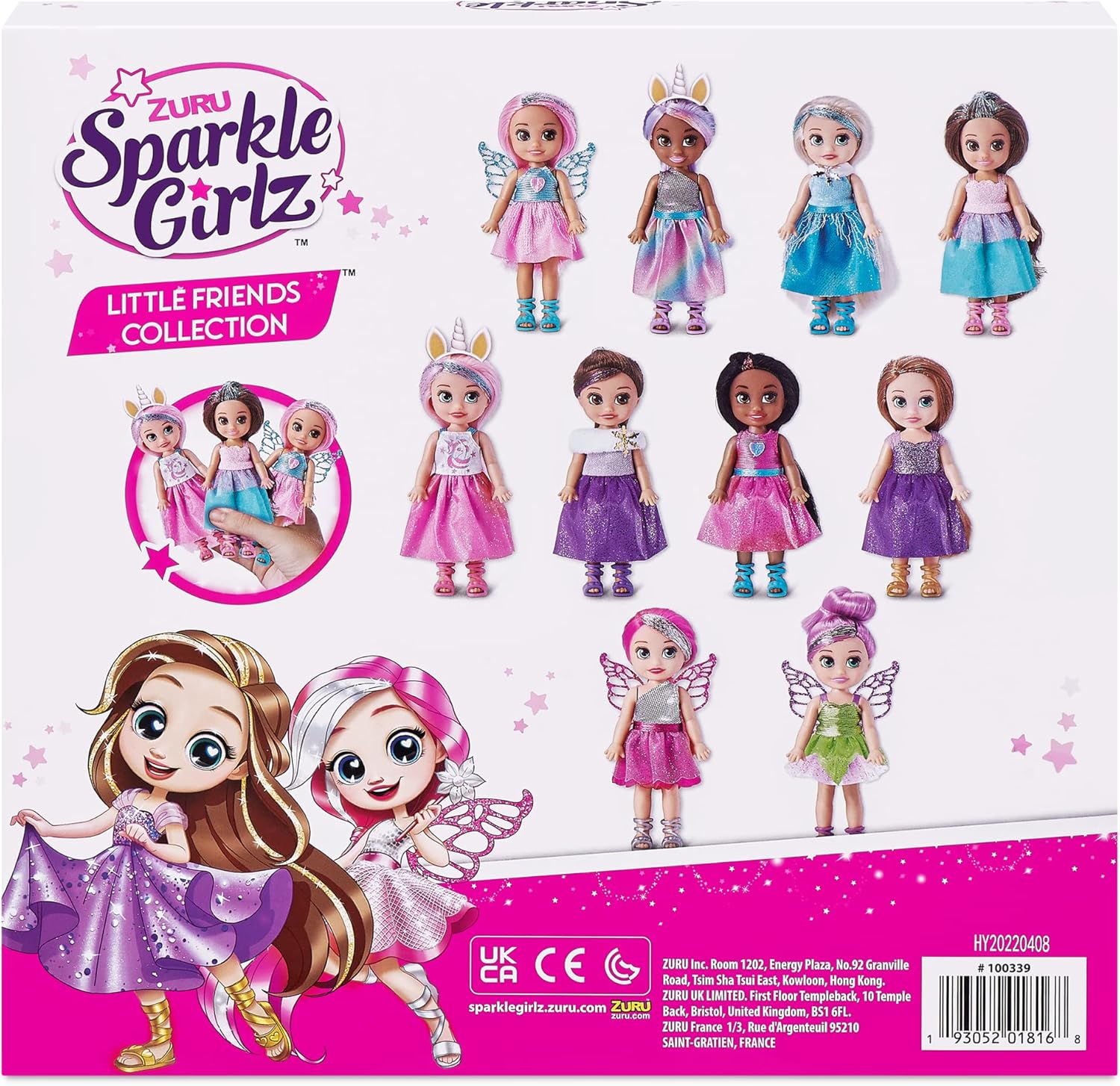 ZURU Sparkle Girlz Fantasy Little Friends Set of 10 Dolls - Sparkly Outfits & Brushable Hair