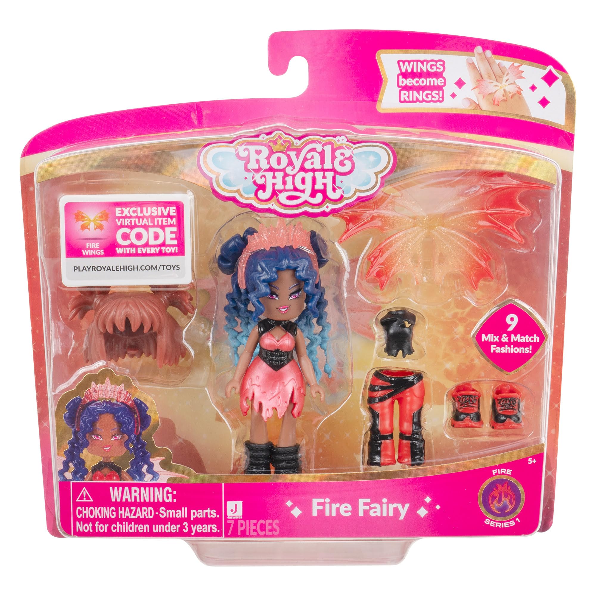 Royale High Fire Fairy 3-Inch Fashion Doll with 9 Accessories and Virtual Code - Series 1