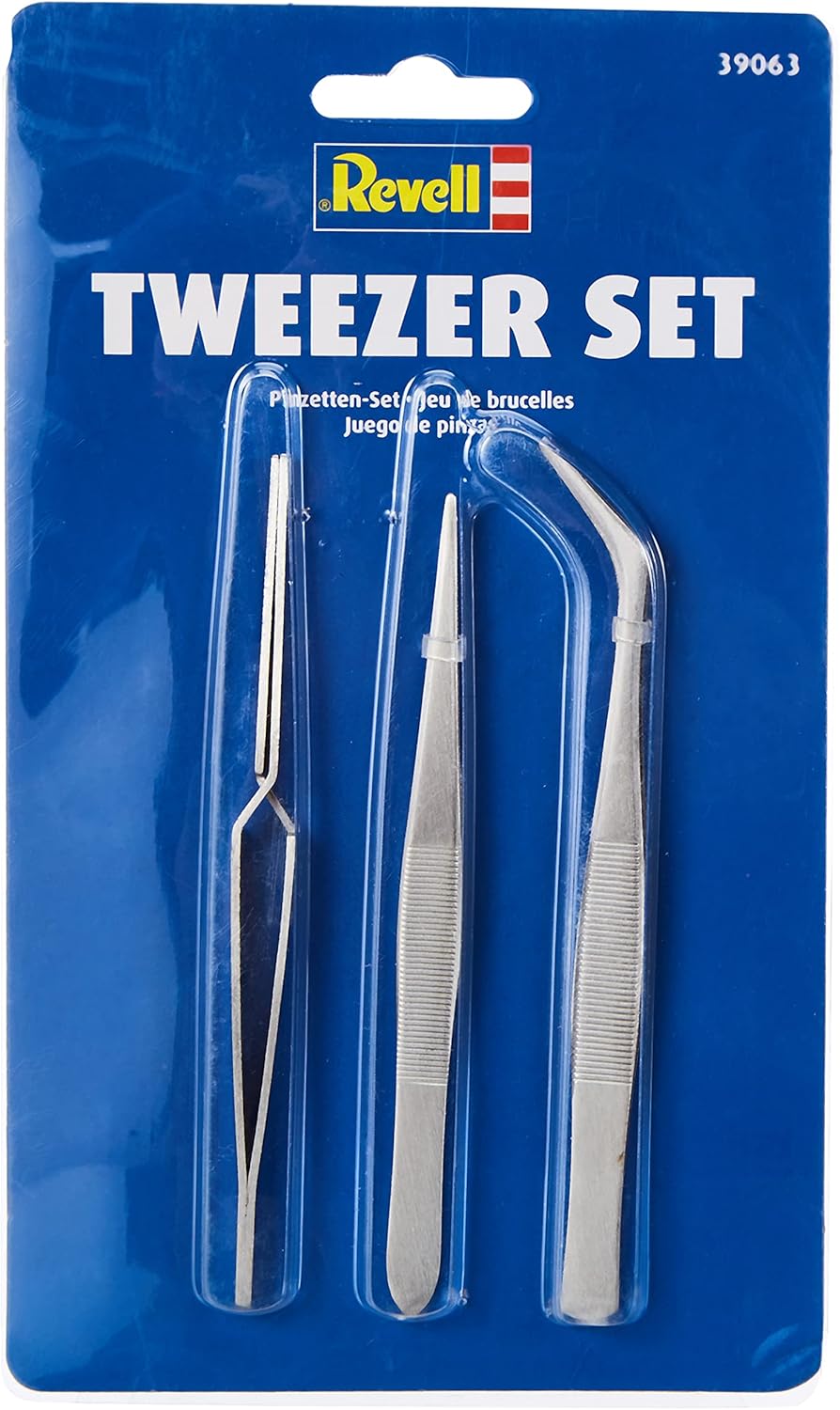 Revell 39063 Modelling Tweezers Set of 3 – Straight, Curved, Clamp