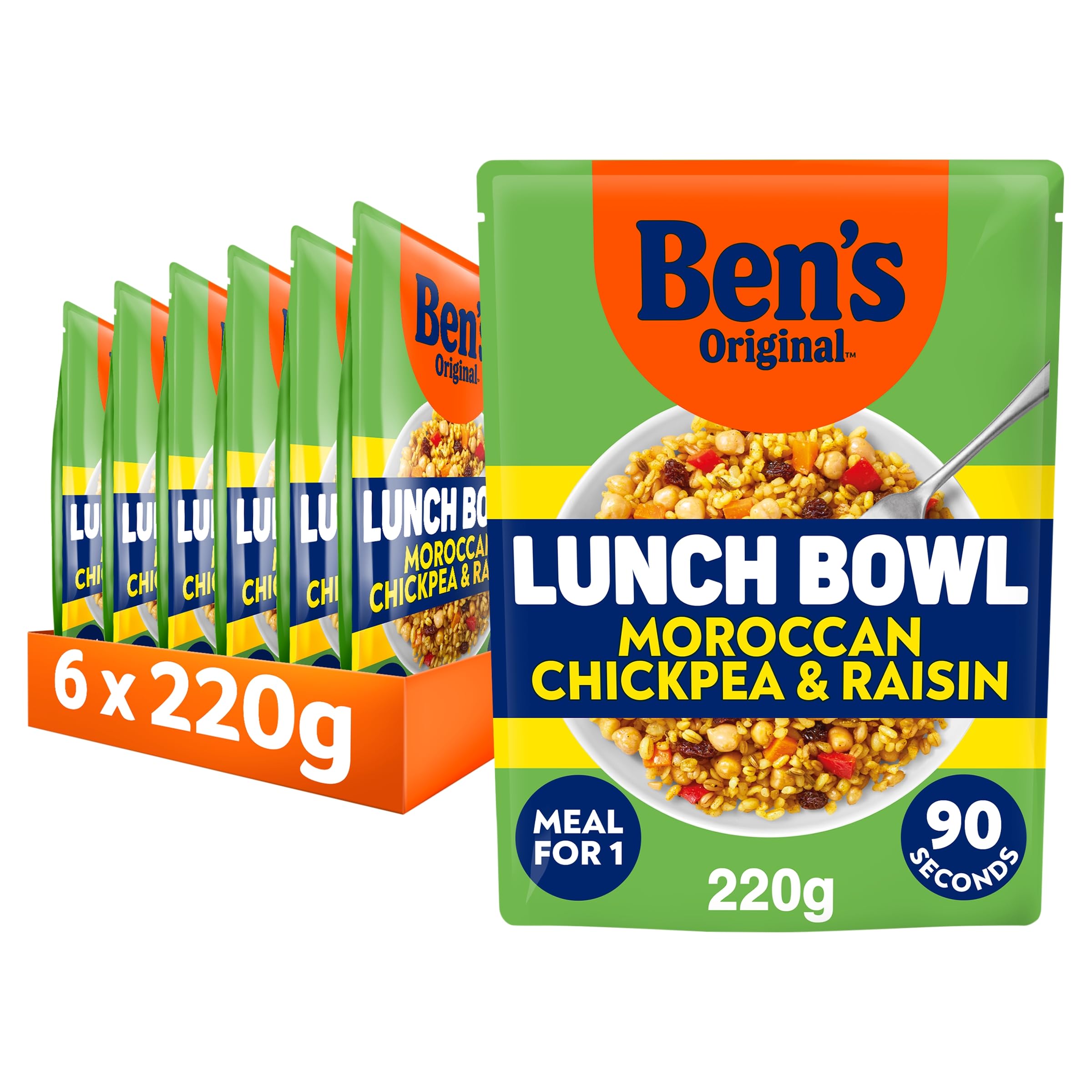 Ben's Original - Moroccan Style Chickpea & Raisin Lunch Bowl with Bulgur Wheat & Rice Ready Meal (6x 220g)