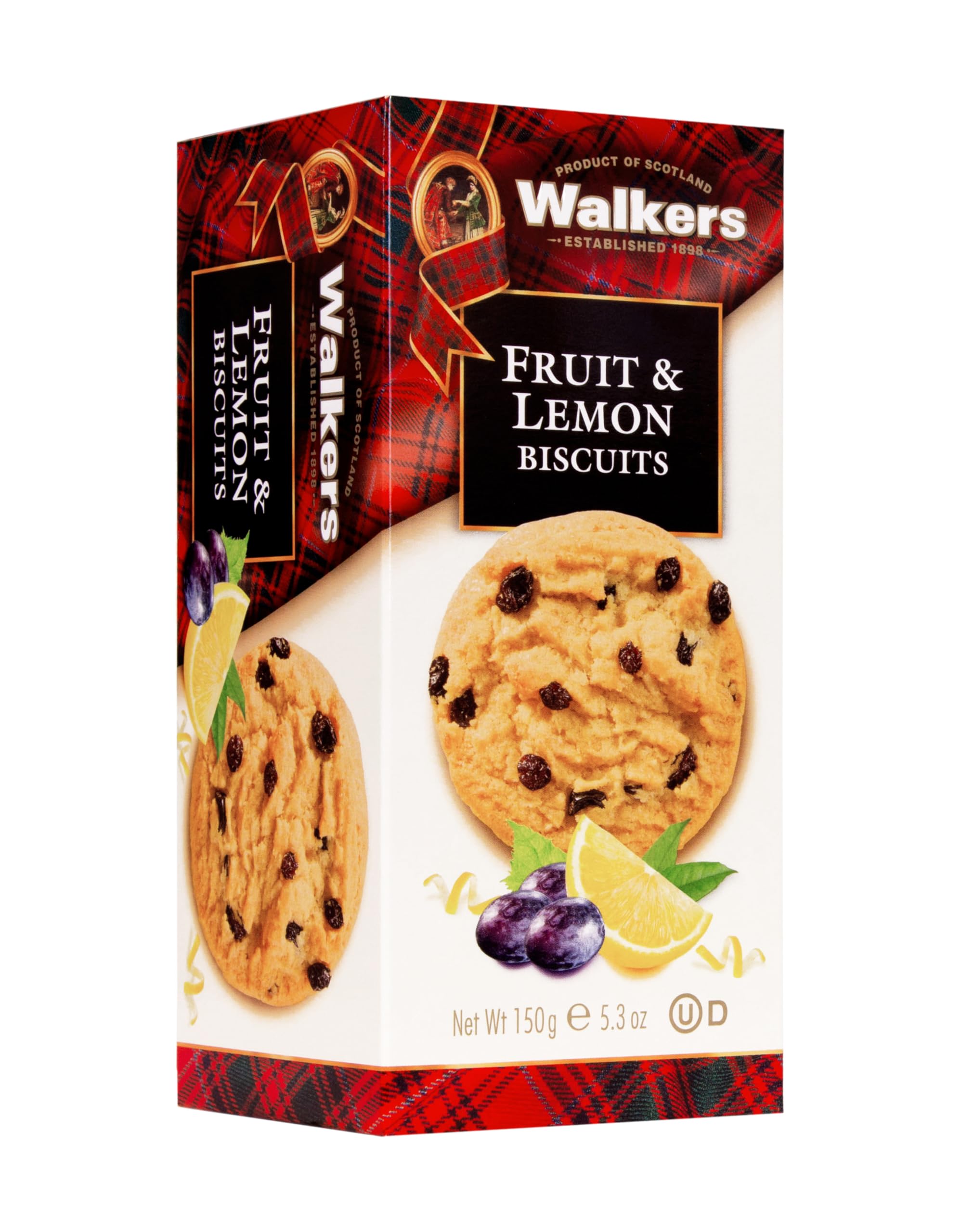 Walker's Shortbread Fruit & Lemon Biscuits – Traditional Scottish Recipe, 9 Biscuits in Red Tartan Carton