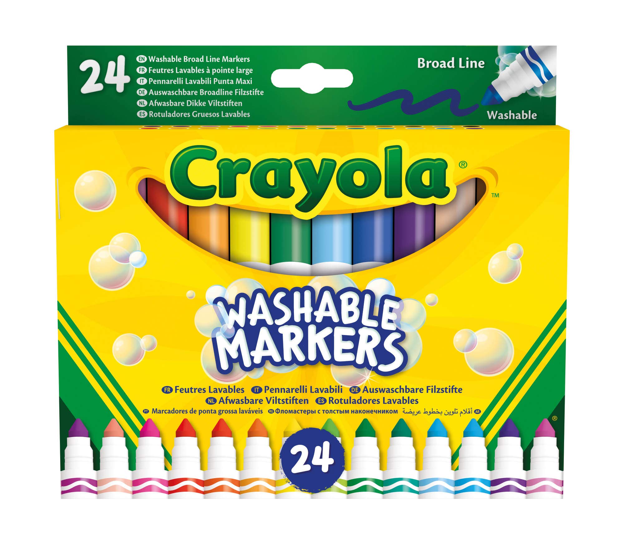 Crayola 24 Washable Maxi Tip Marker Pens - One Tip Two Effects for Drawing & Coloring