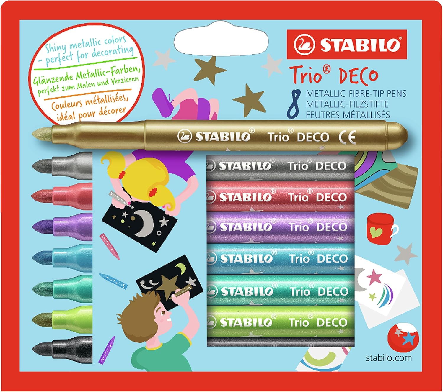 Metallic Felt-Tip Pen - STABILO Trio Deco Wallet of 8 Assorted Colours