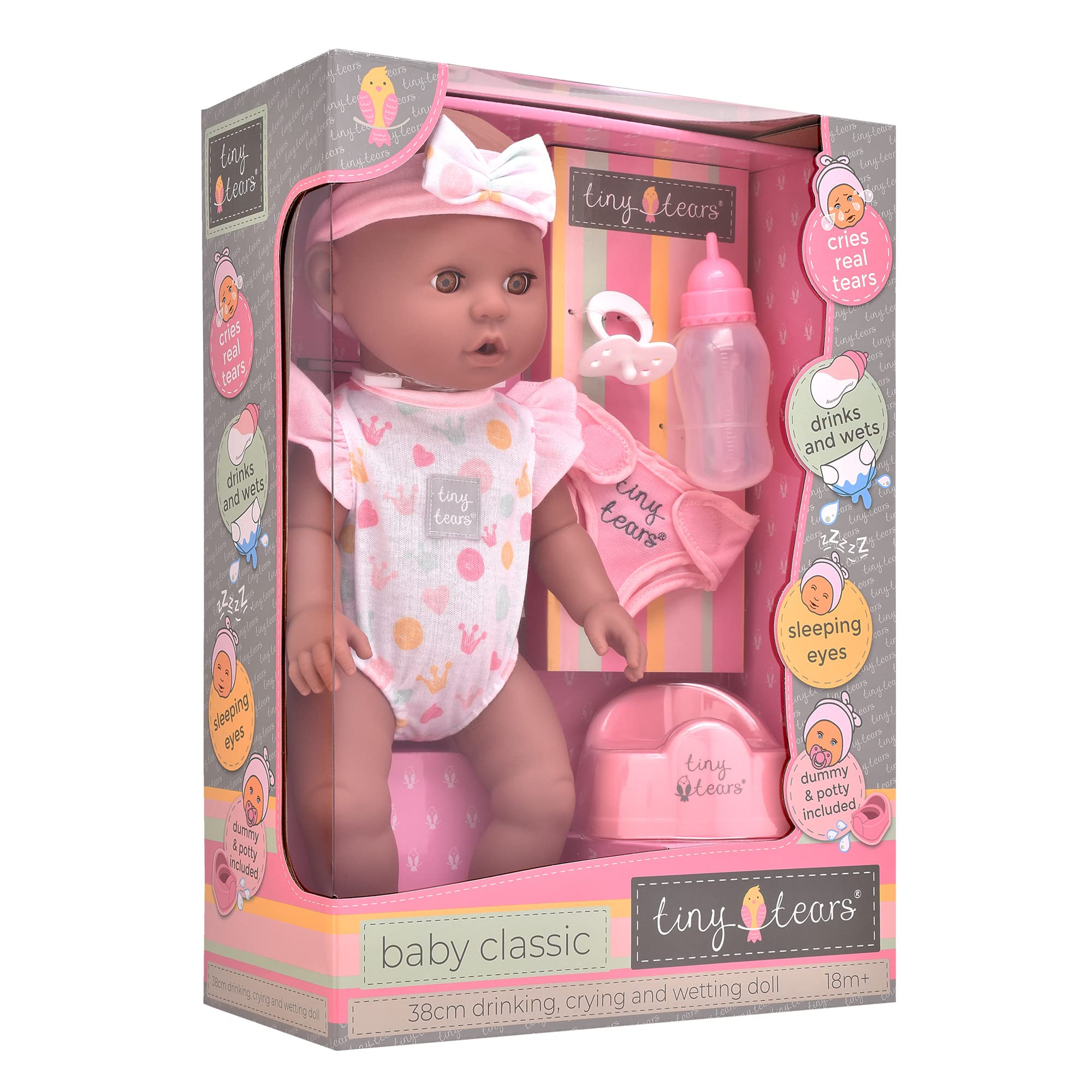 Tiny Tears Baby Classic - 38cm Crying and Wetting Doll with Sleeping Eyes | John Adams