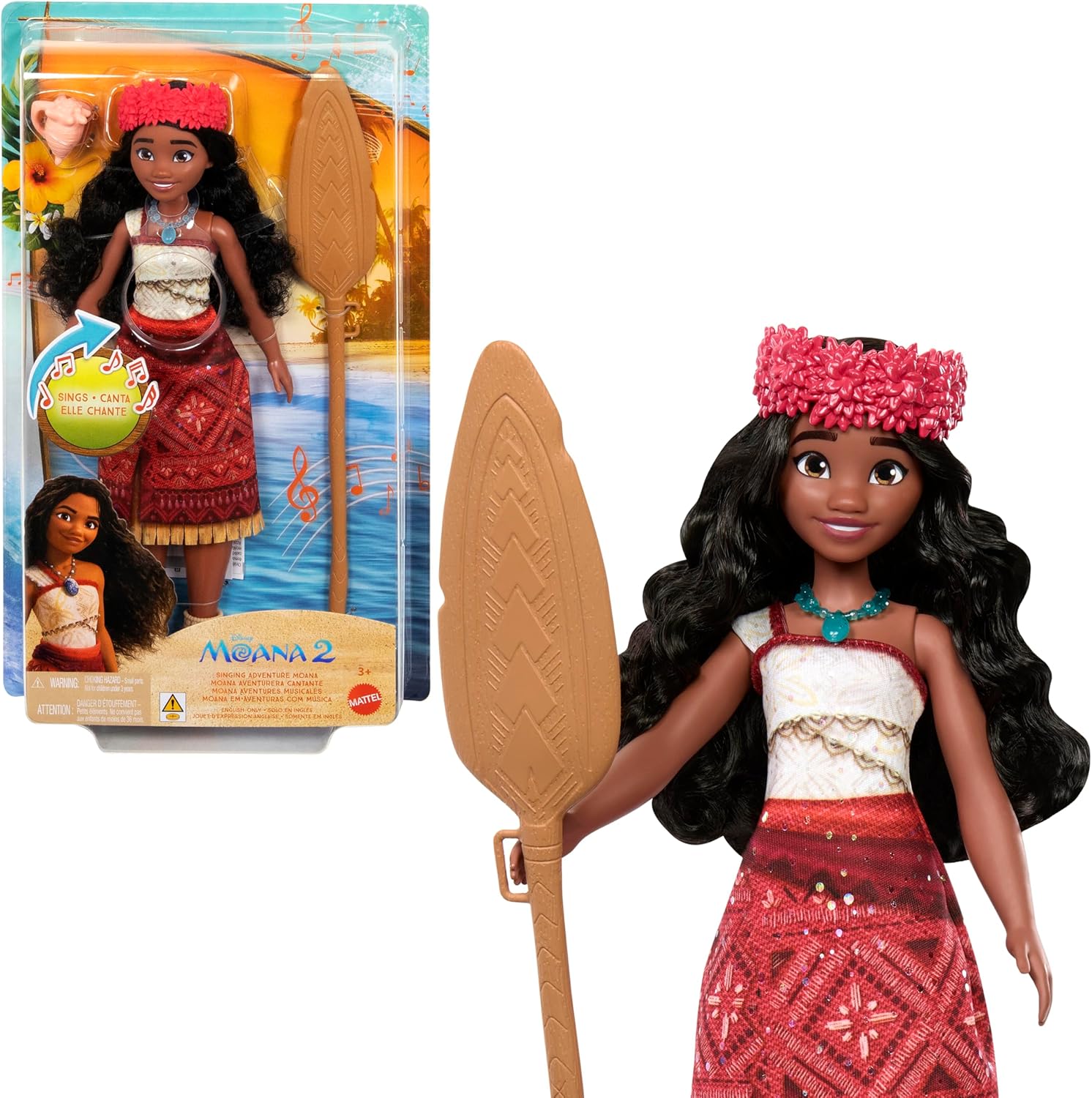 Mattel Disney Moana 2 Singing Adventure Moana Doll with Signature Outfit & Accessories