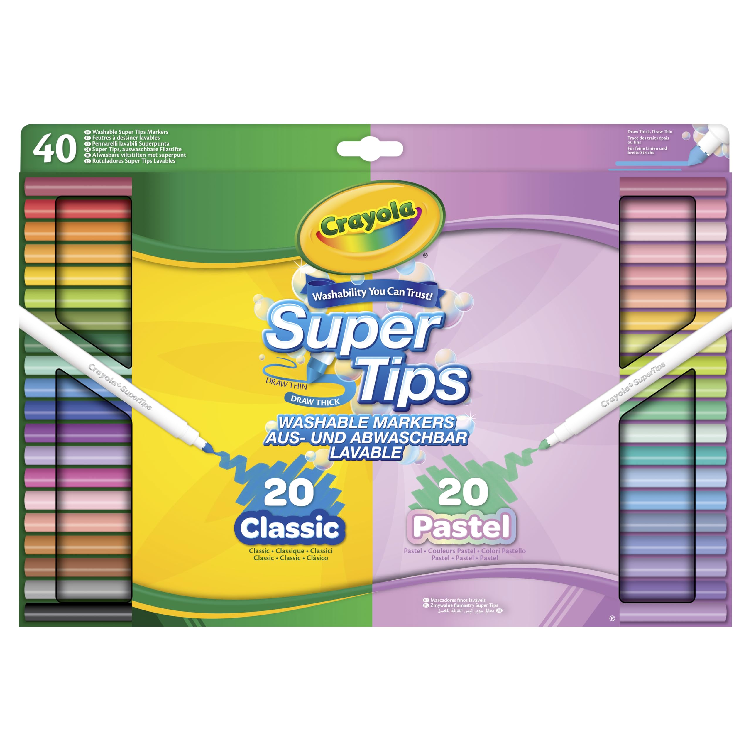 CRAYOLA SuperTips Washable Markers - Classic & Pastel Colours (Pack of 40)