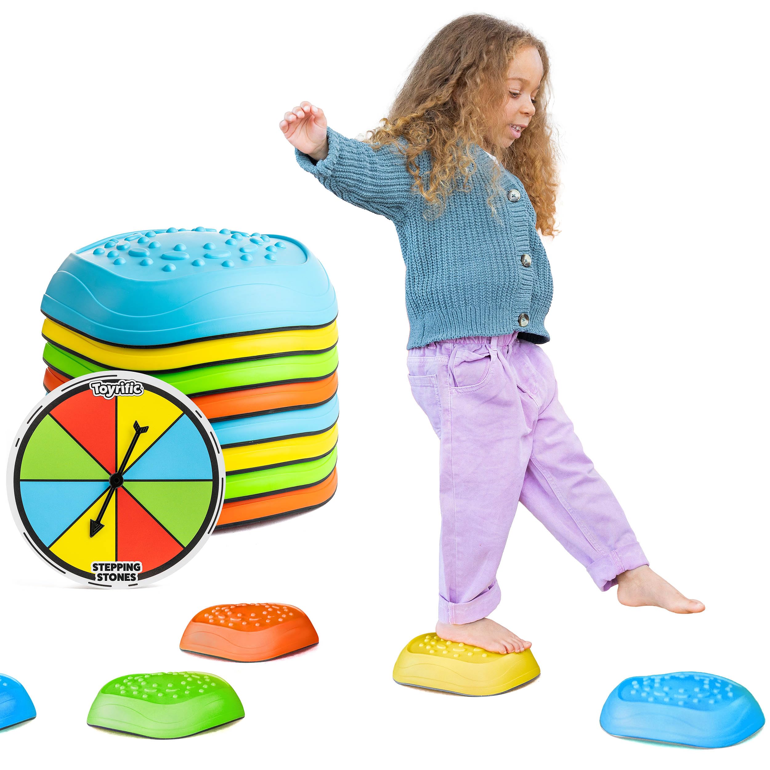 Toyrific Stepping Stones Balance Game - 8 Colourful Non-Slip Sensory Stones for Kids 3+