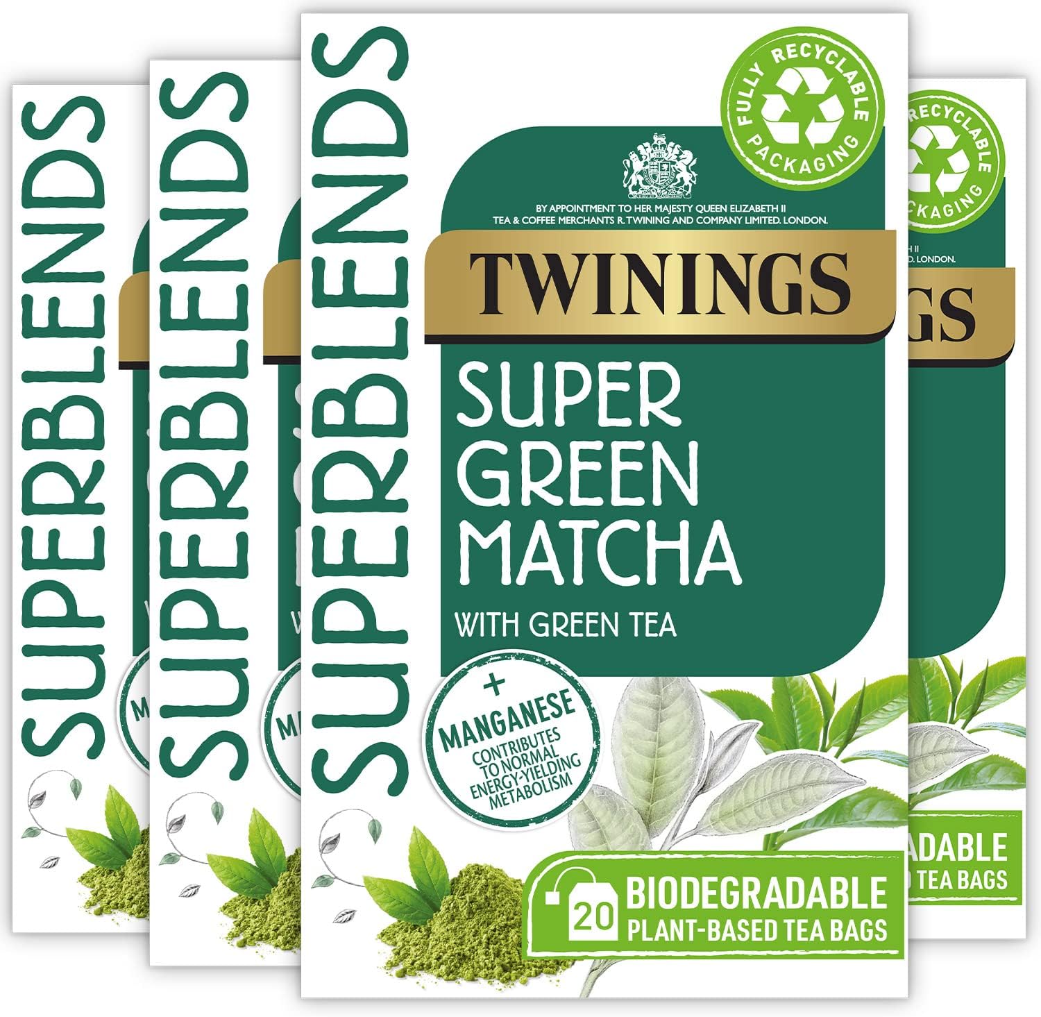 Twinings Superblends Super Green Matcha Tea, 80 Tea Bags (4 x 20)