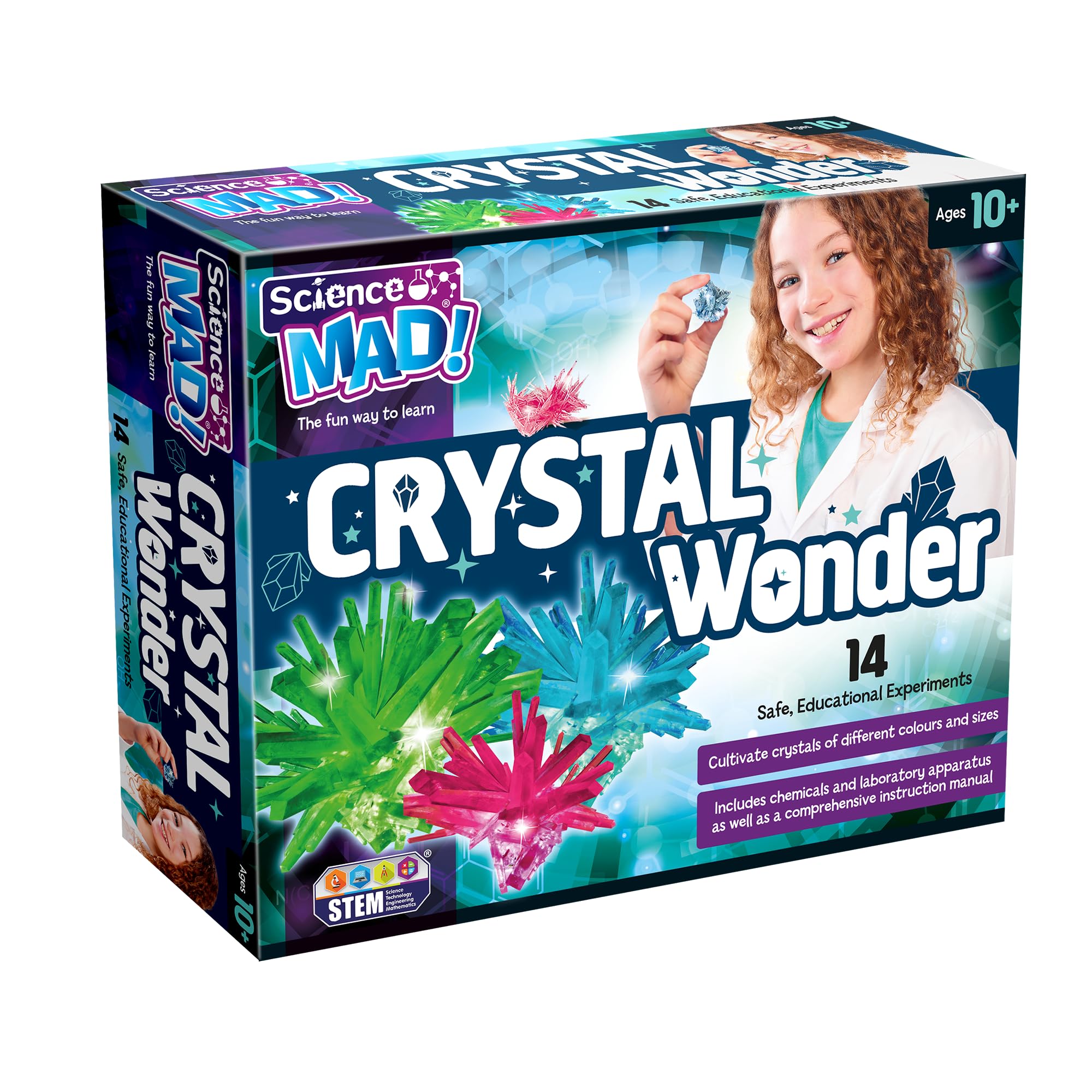 Science Mad Crystal Wonder Kit - 14 Safe Crystal Growing Experiments for Kids 10+