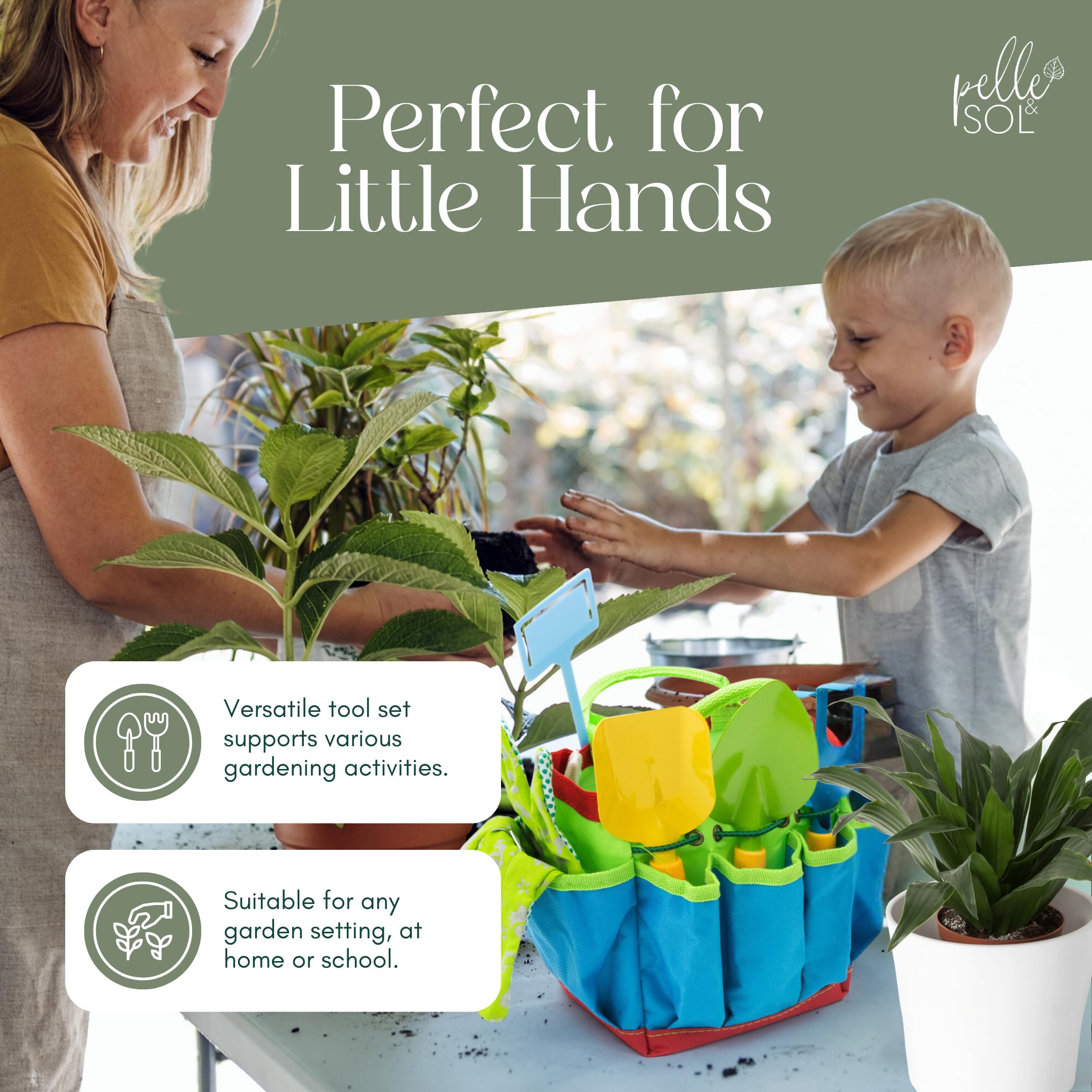 Pelle & Sol 10PCS Kids Gardening Tool Set - Children's Garden Playset for Ages 4+