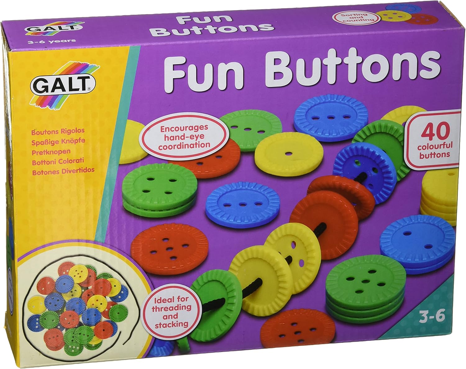 Galt Toys Fun Buttons Threading Toy - Educational Playset for Ages 3-6