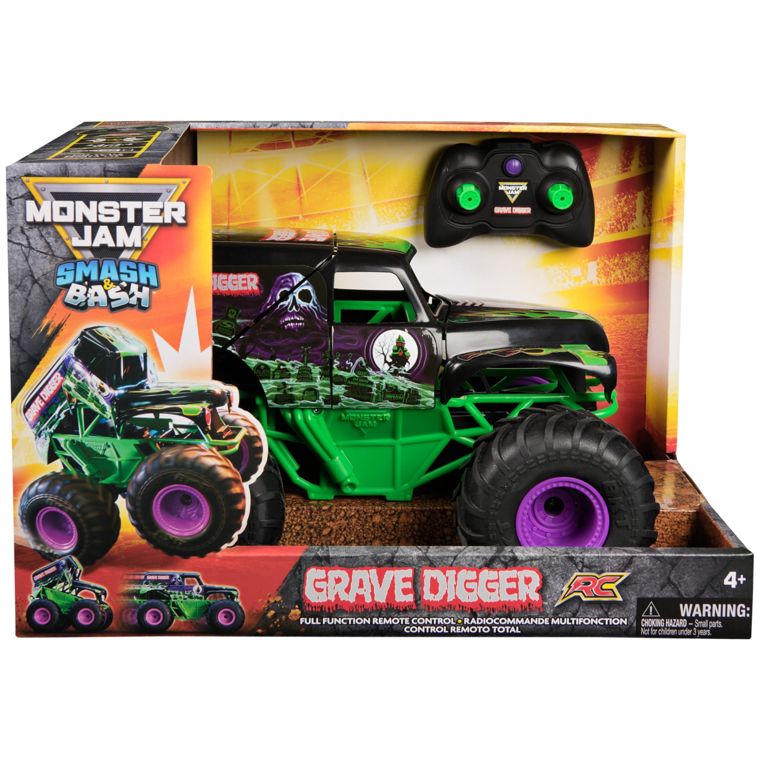 Smash & Bash Grave Digger Remote Control Monster Truck - 1:15 Scale RC Vehicle for Kids 4-14