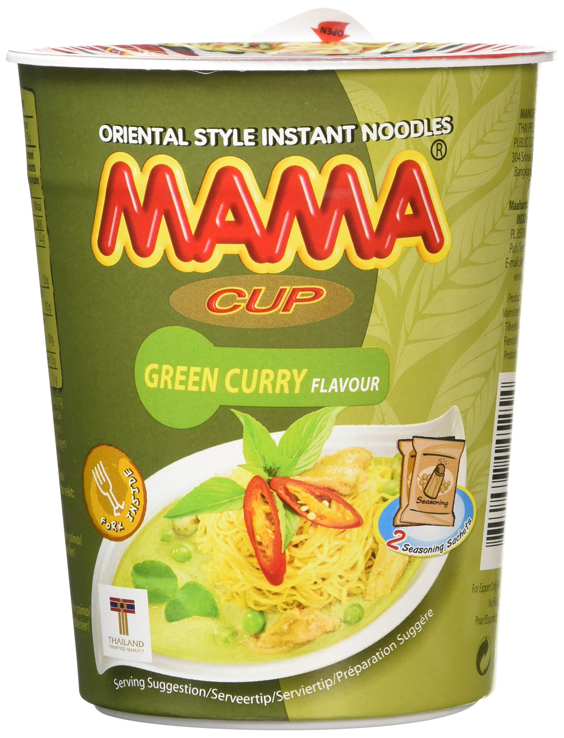 Mama Instant Cup Noodle with Green Curry Flavor 70g - Pack of 12