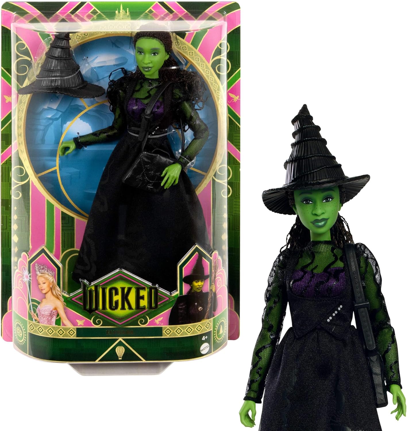 Mattel Wicked Elphaba Fashion Doll & Accessories - Green Skin, Braided Hair, Movie-Inspired Outfit