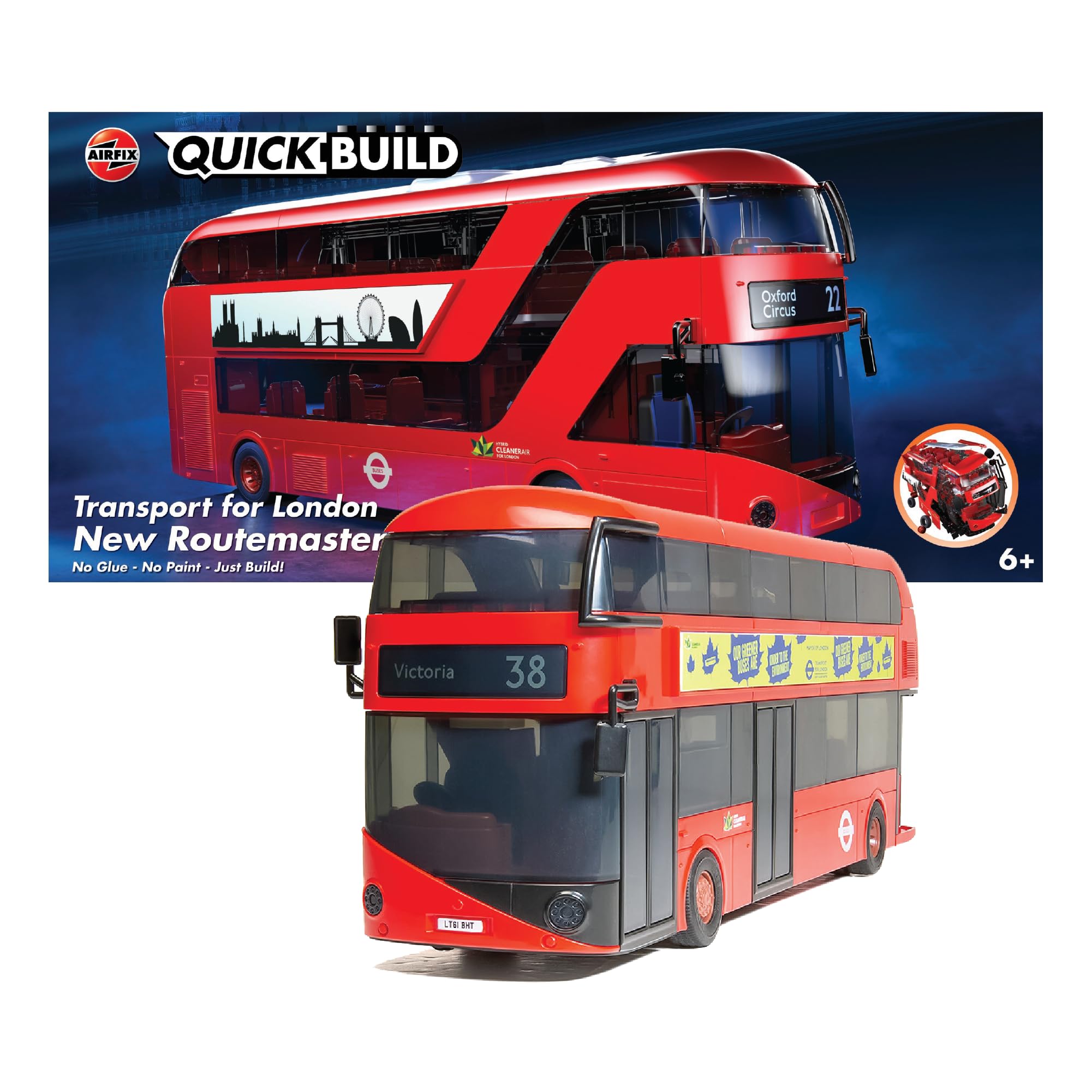 Airfix Quick Build Routemaster Bus Model Kit - Snap-Together Vehicle Building Set for Kids 6+