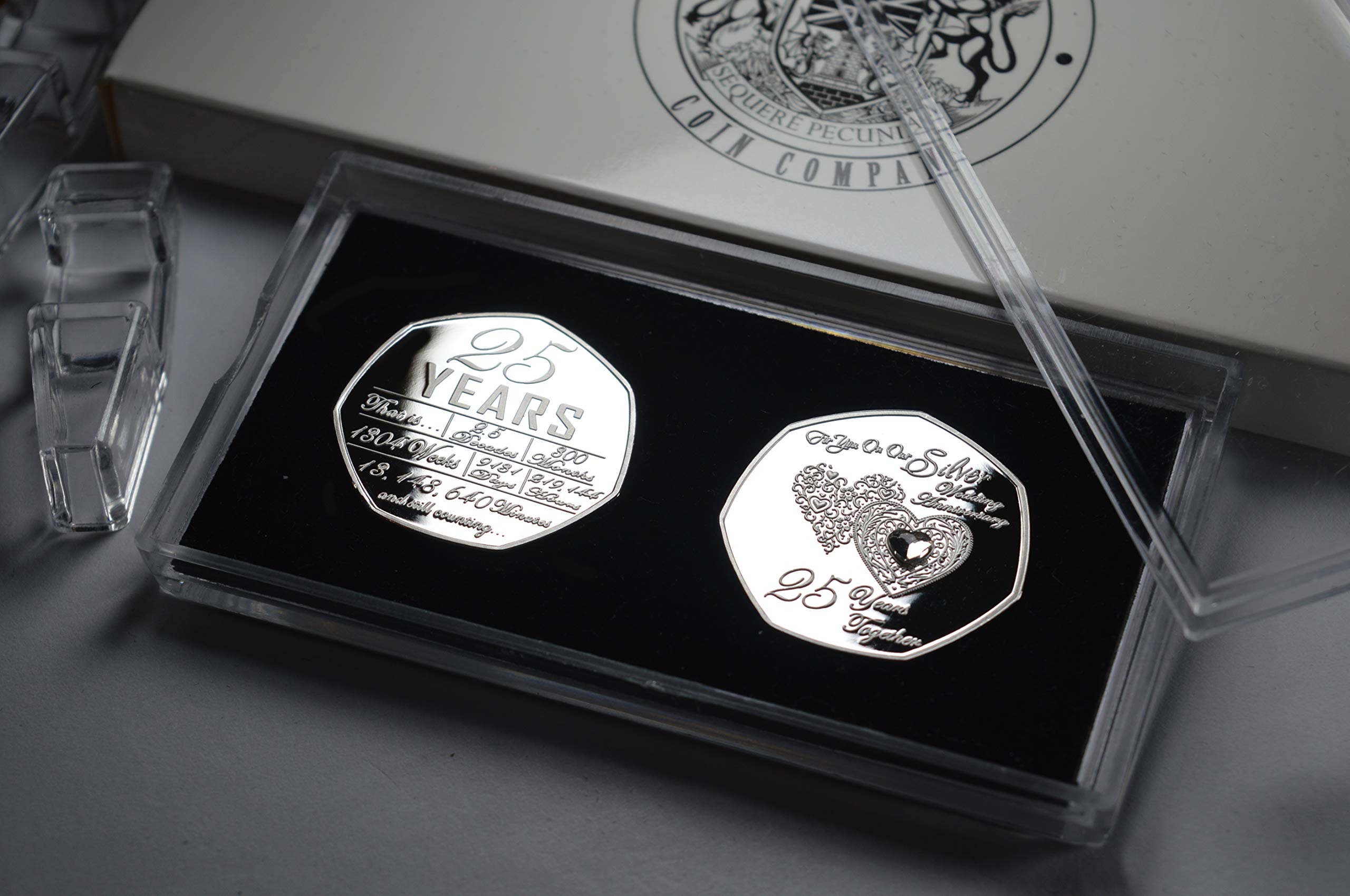The Commemorative Coin Company 25th Wedding Anniversary Silver Plated Coin Set with Diamante Gemstone