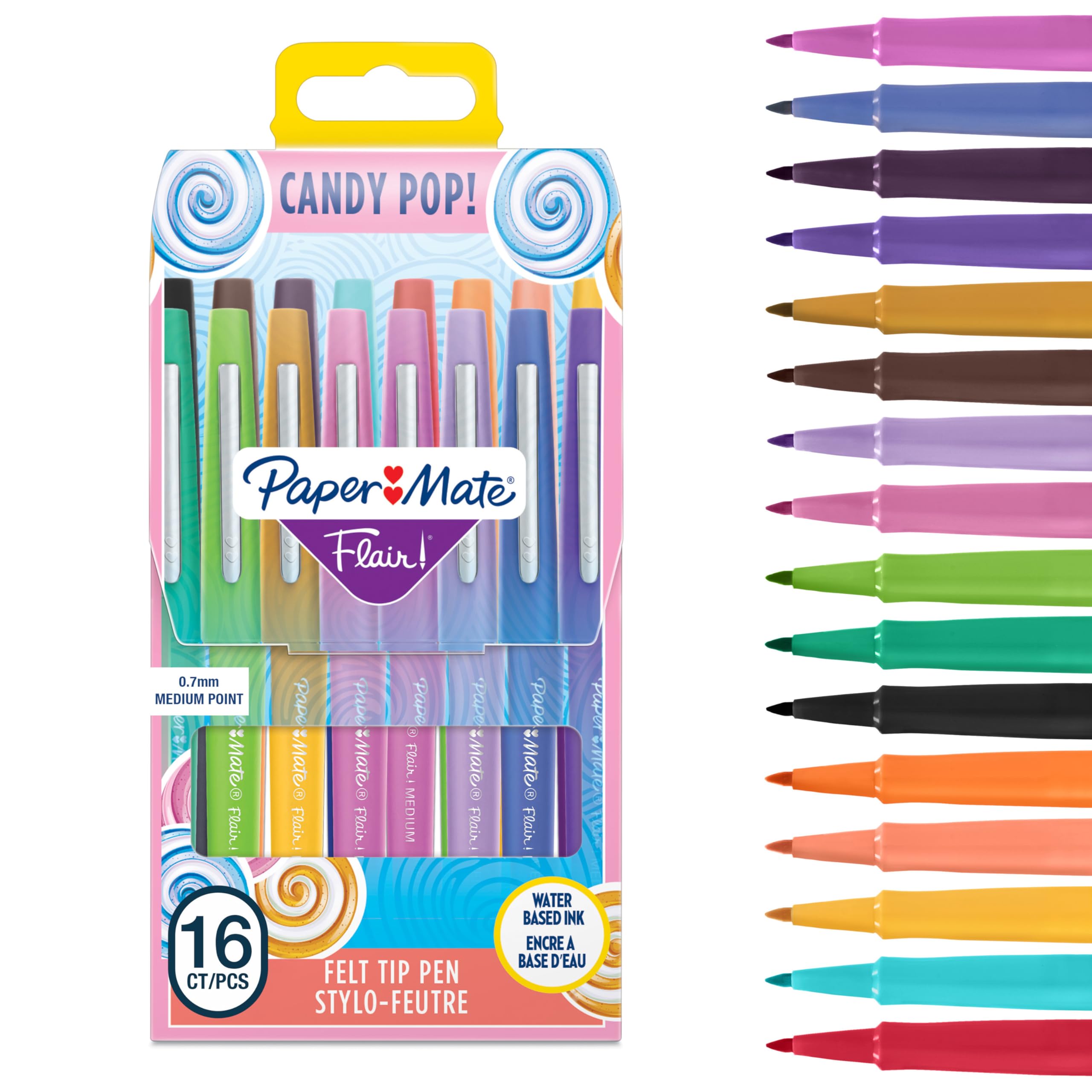 Paper Mate Flair Felt Tip Pens - Medium Point Assorted Candy Pop Colors 16 Count