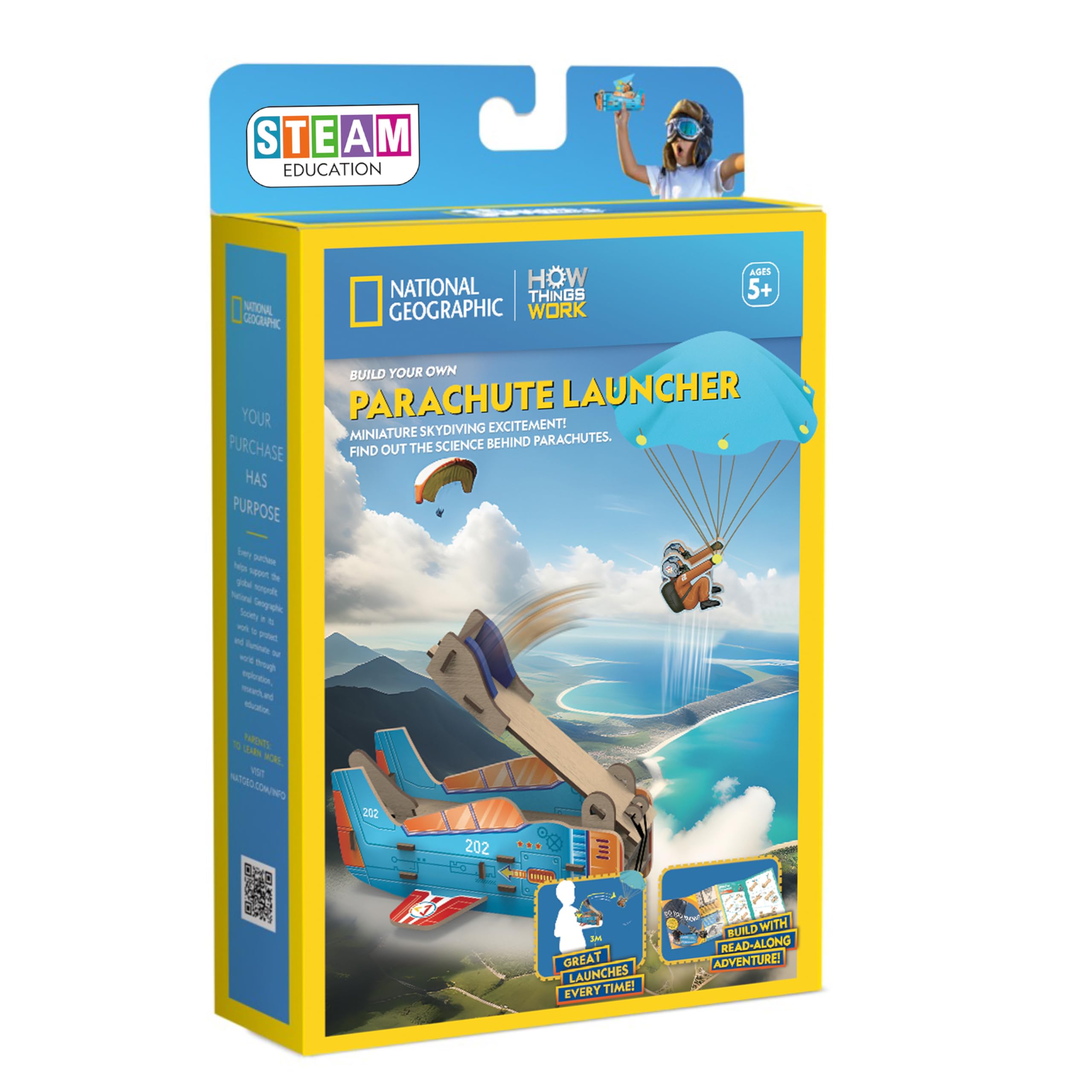 National Geographic Build Your Own Parachute Launcher - Educational STEM Building Kit for Kids 5+