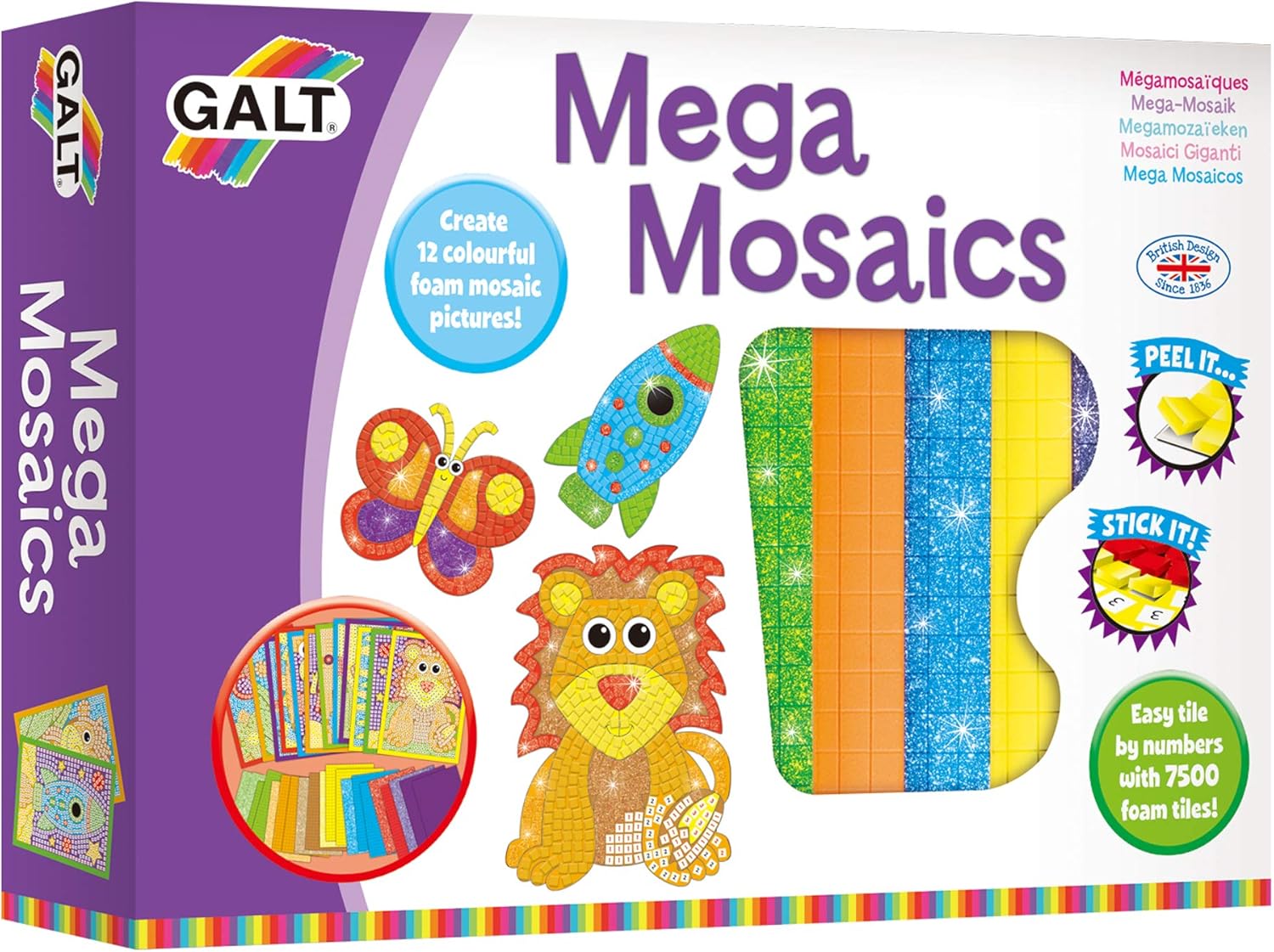 Galt Mega Mosaics Craft Kit - Tile by Number Foam Mosaic Art for Kids 5+